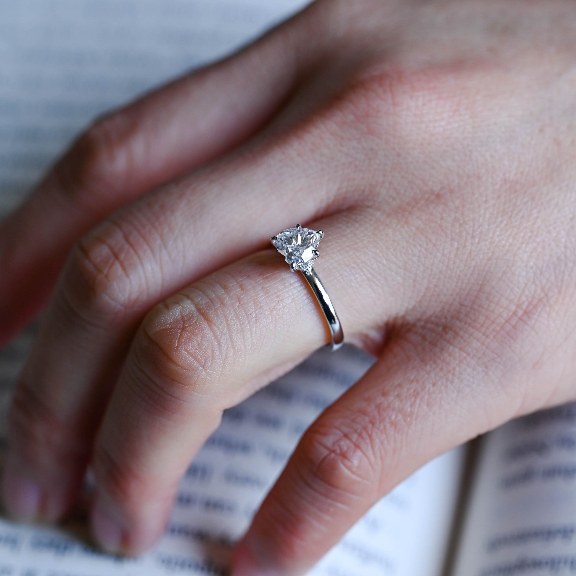 SquareJewelry heart cut moissanite engagement ring Solid Gold Hidden Halo Heart Cut Moissanite Engagement Ring