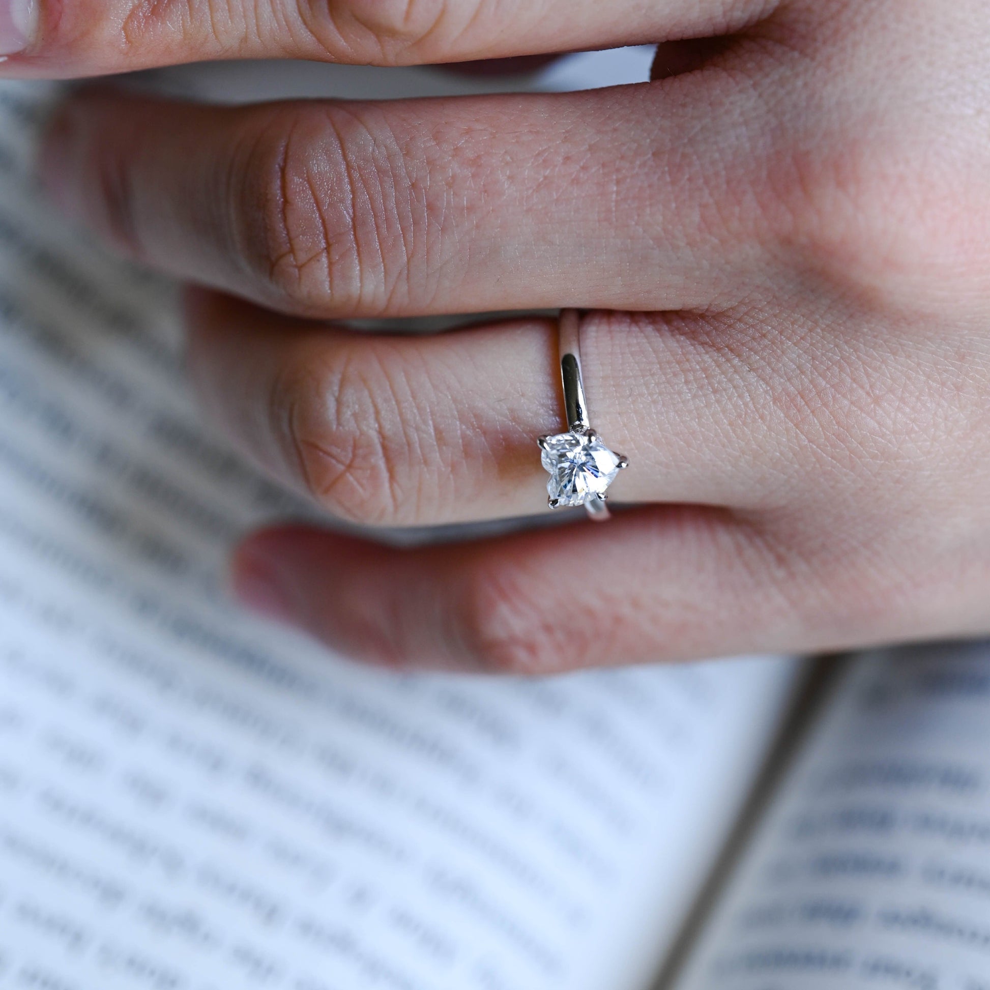 SquareJewelry heart cut moissanite engagement ring Solid Gold Hidden Halo Heart Cut Moissanite Engagement Ring