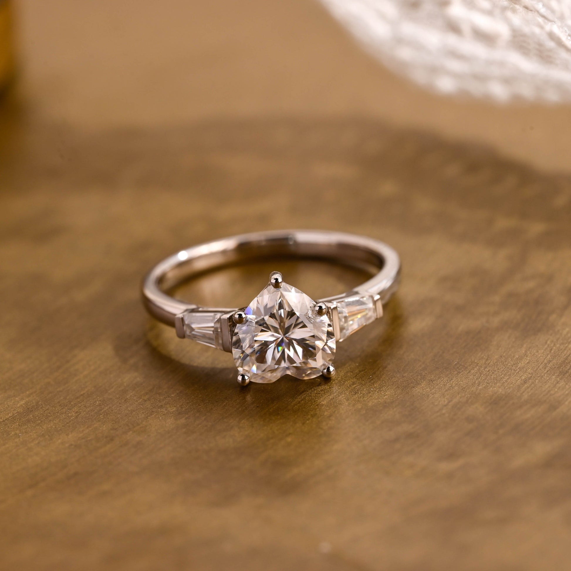 SquareJewelry heart cut moissanite engagement ring Three Stone Heart Cut Moissanite Engagement Ring