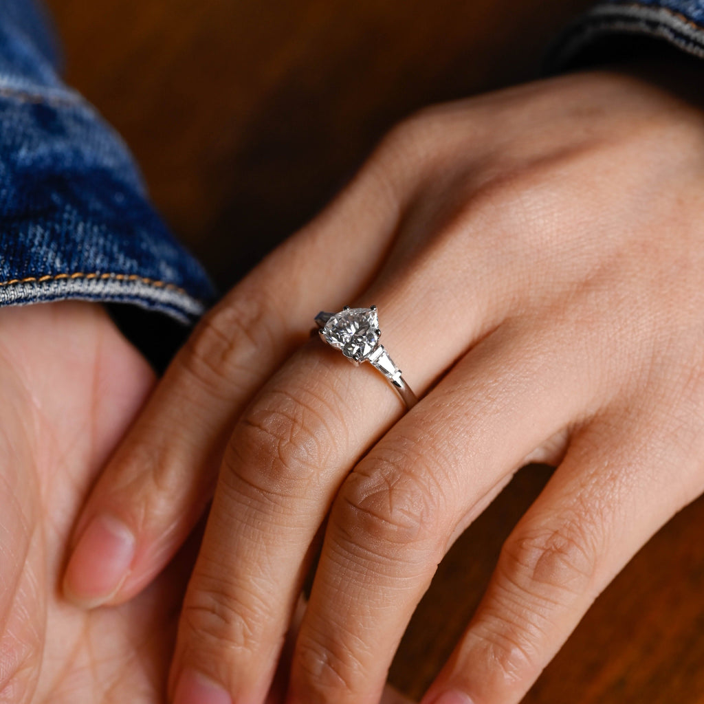 SquareJewelry heart cut moissanite engagement ring Three Stone Heart Cut Moissanite Engagement Ring