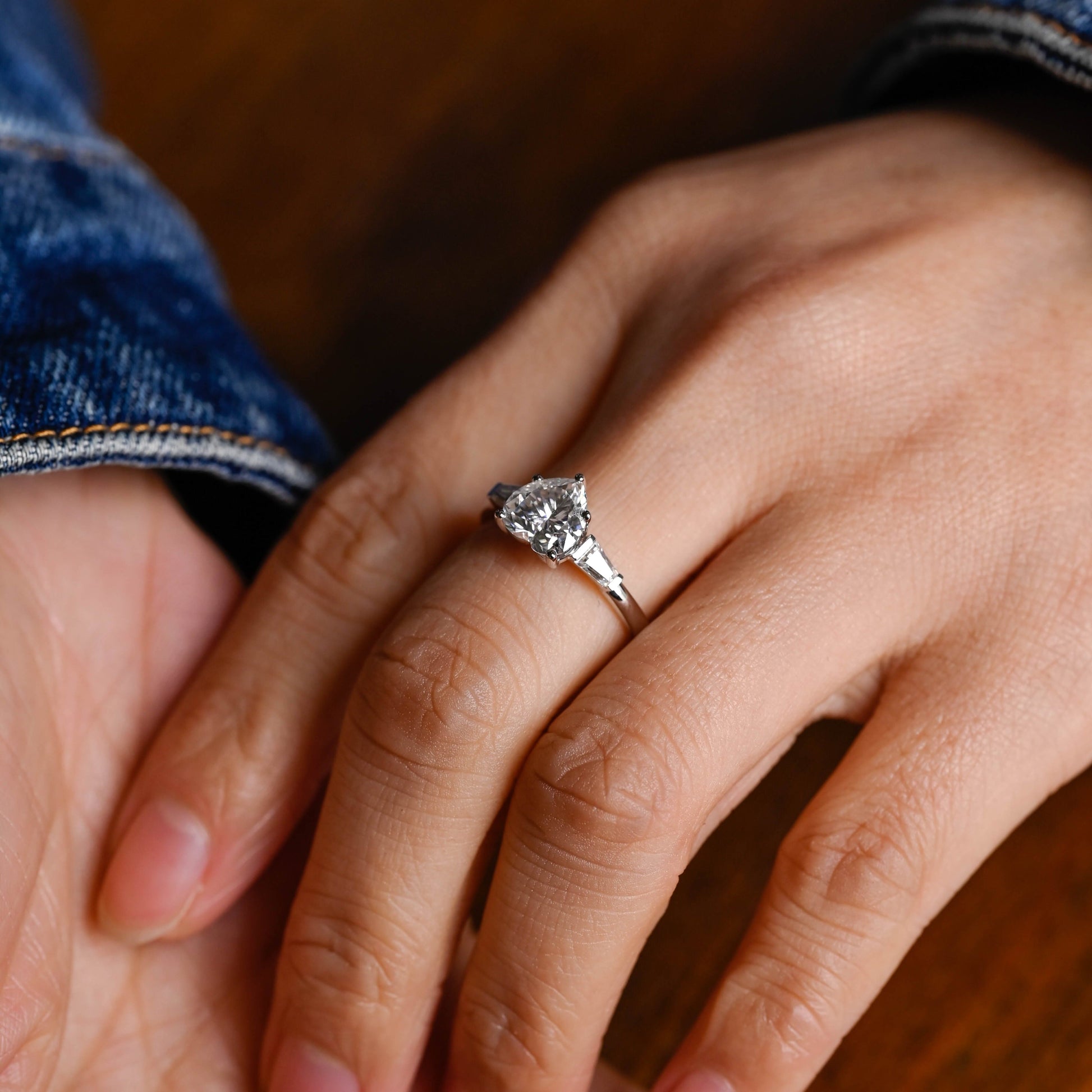 SquareJewelry heart cut moissanite engagement ring Three Stone Heart Cut Moissanite Engagement Ring