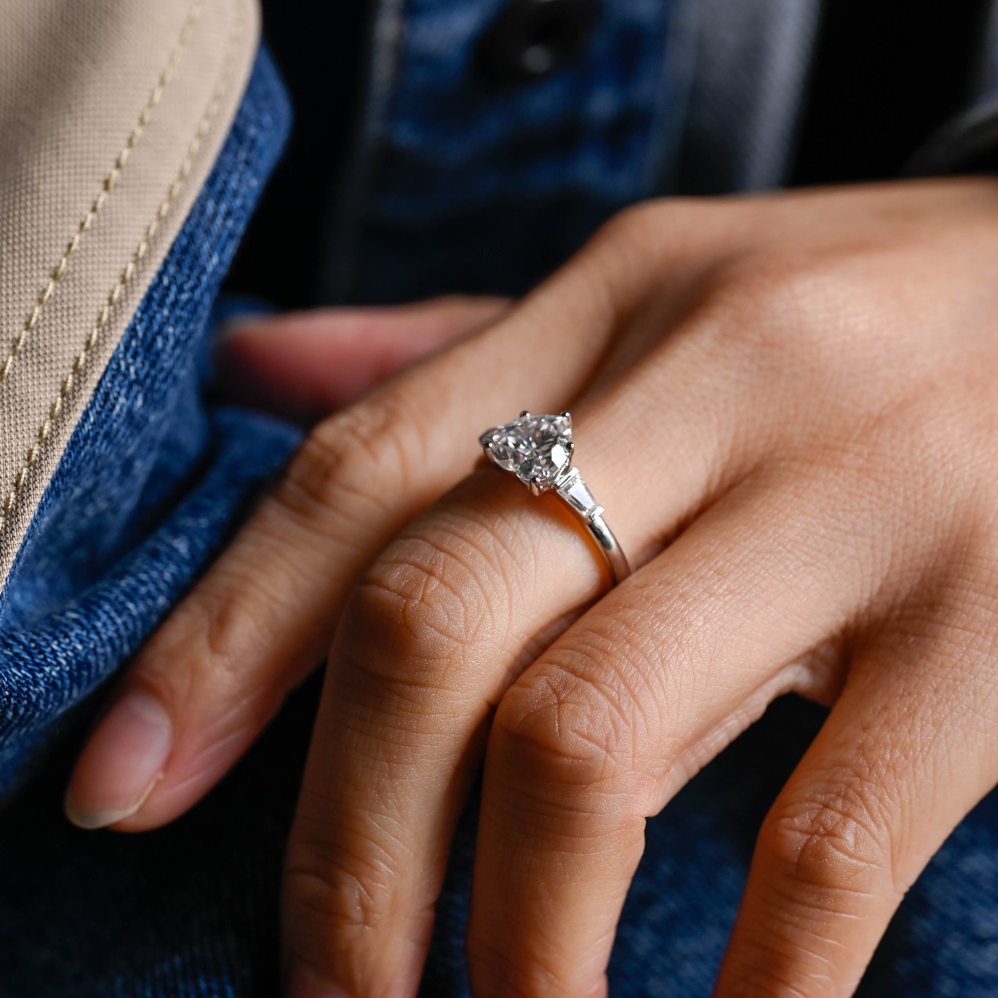 SquareJewelry heart cut moissanite engagement ring Three Stone Heart Cut Moissanite Engagement Ring