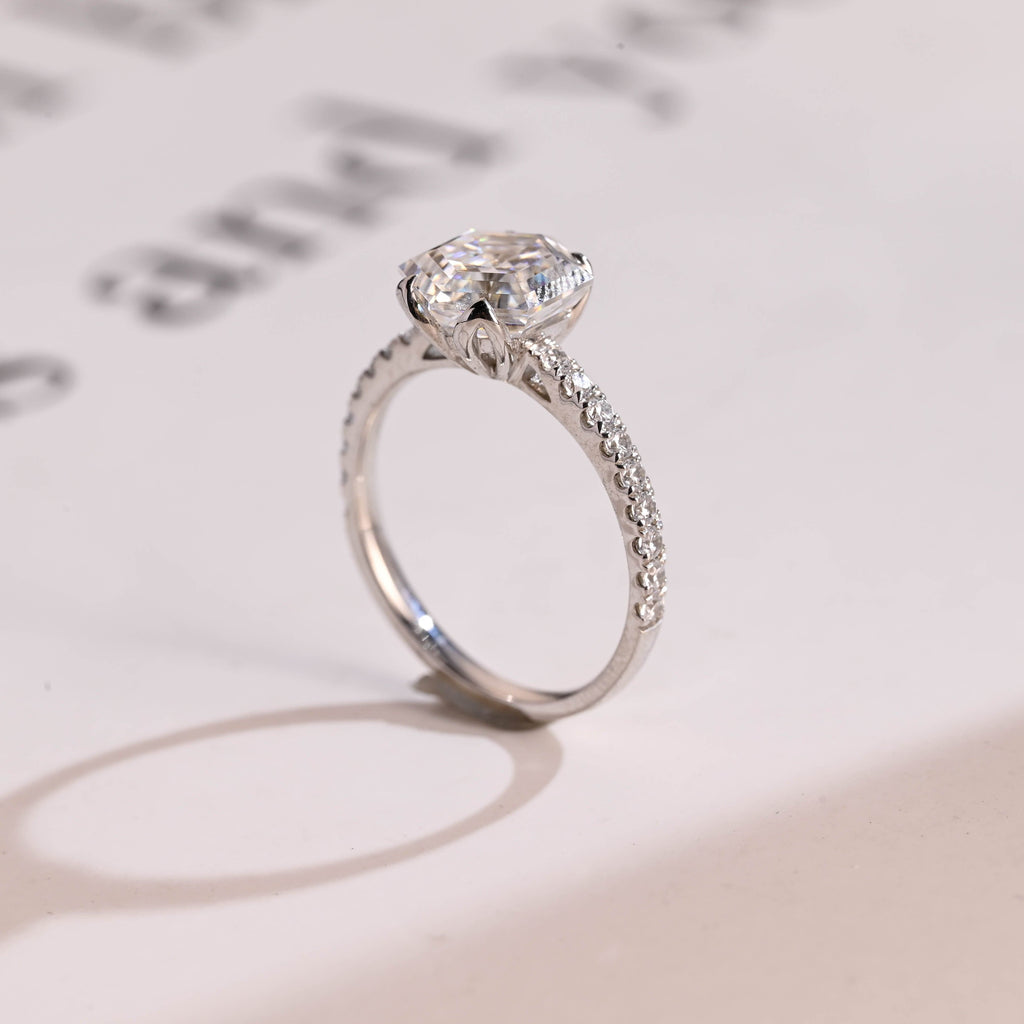 SquareJewelry hexagon cut moissanite engagement ring Solid Gold Tulip Hexagon Cut Moissanite Engagement Ring