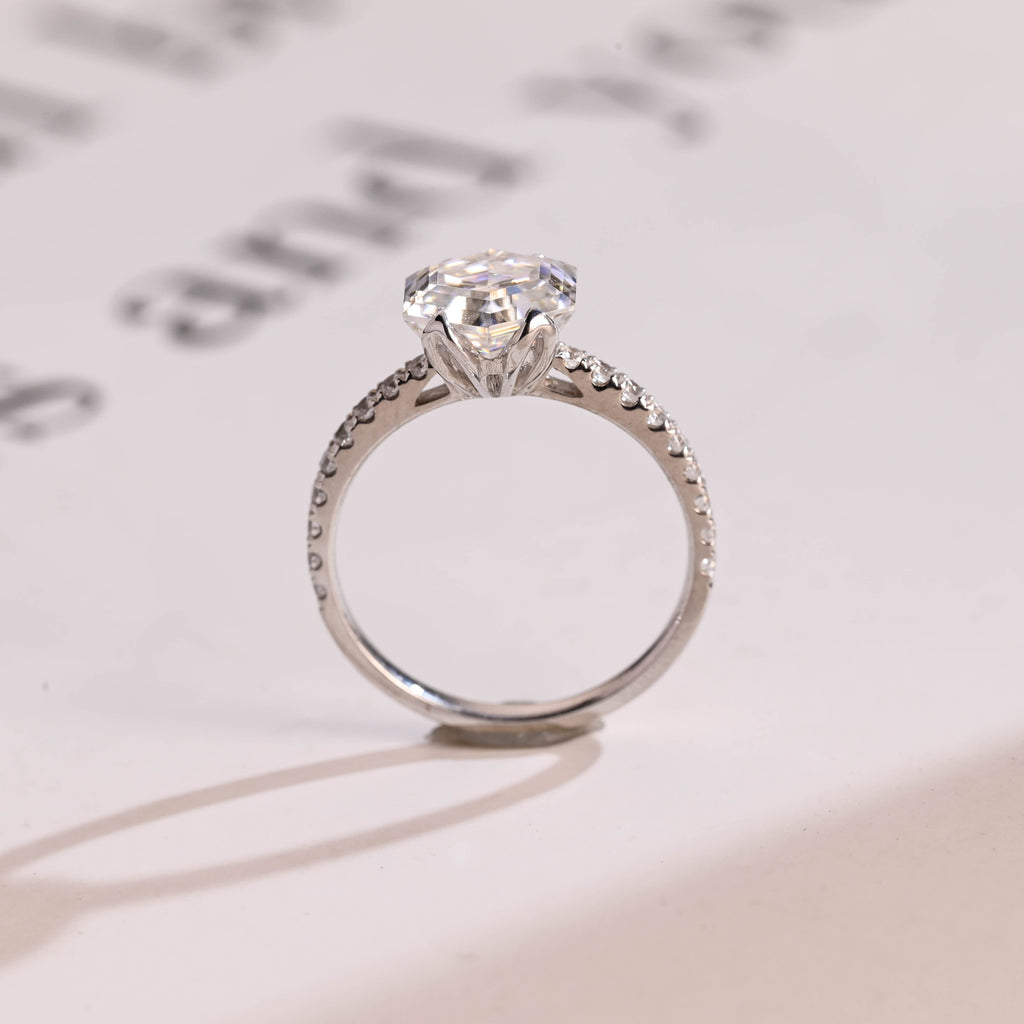 SquareJewelry hexagon cut moissanite engagement ring Solid Gold Tulip Hexagon Cut Moissanite Engagement Ring