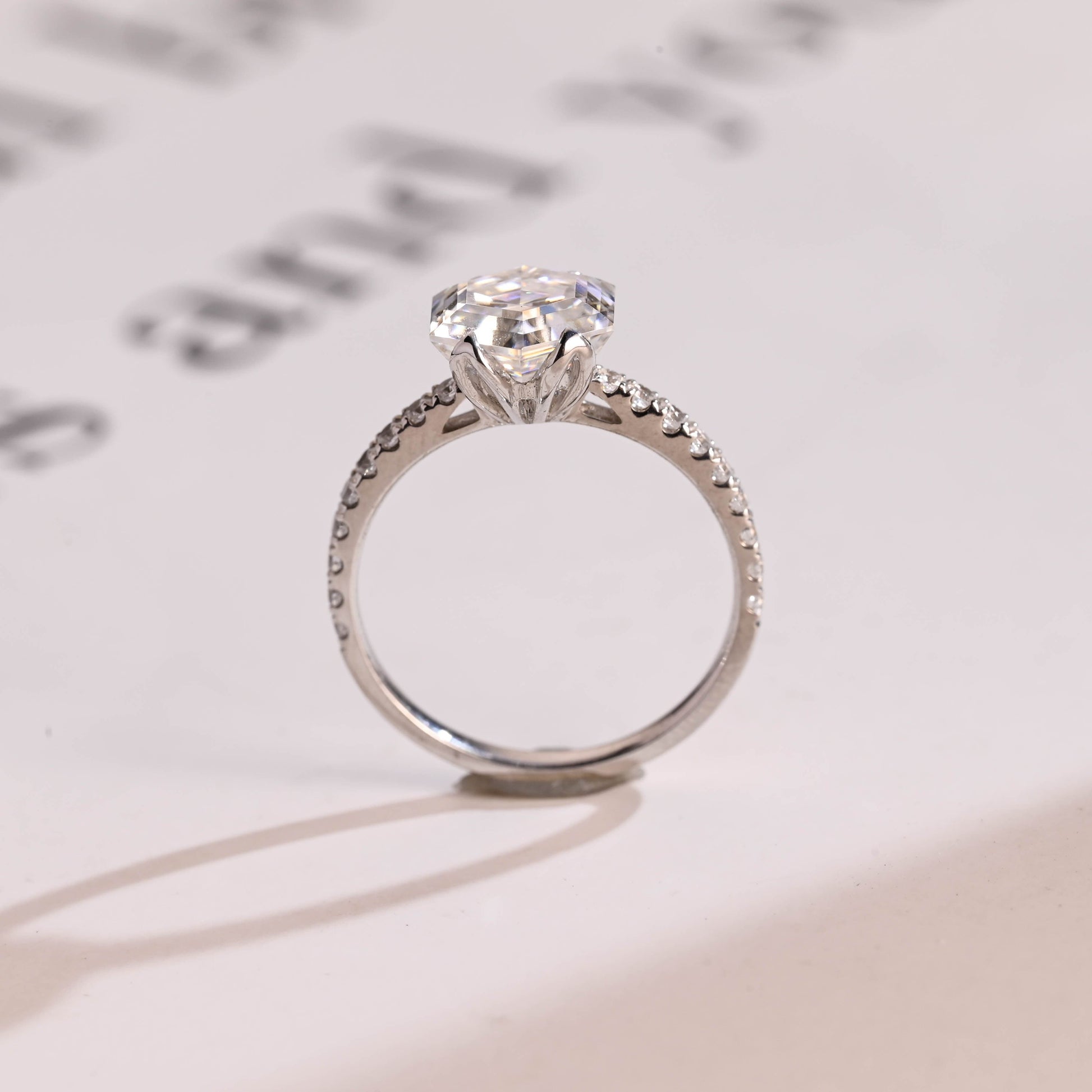 SquareJewelry hexagon cut moissanite engagement ring Solid Gold Tulip Hexagon Cut Moissanite Engagement Ring