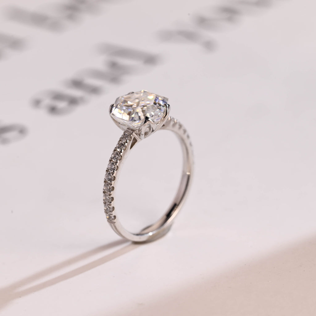 SquareJewelry hexagon cut moissanite engagement ring Solid Gold Tulip Hexagon Cut Moissanite Engagement Ring