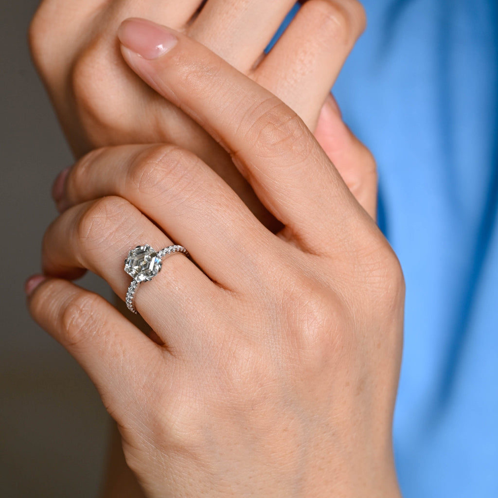 SquareJewelry hexagon cut moissanite engagement ring Solid Gold Tulip Hexagon Cut Moissanite Engagement Ring