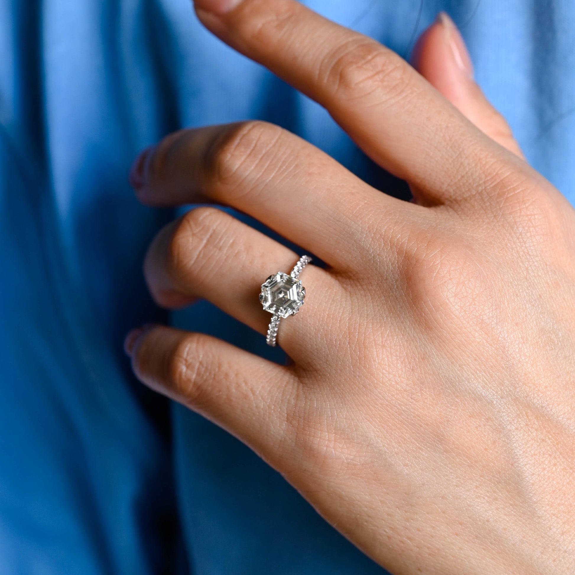 SquareJewelry hexagon cut moissanite engagement ring Solid Gold Tulip Hexagon Cut Moissanite Engagement Ring