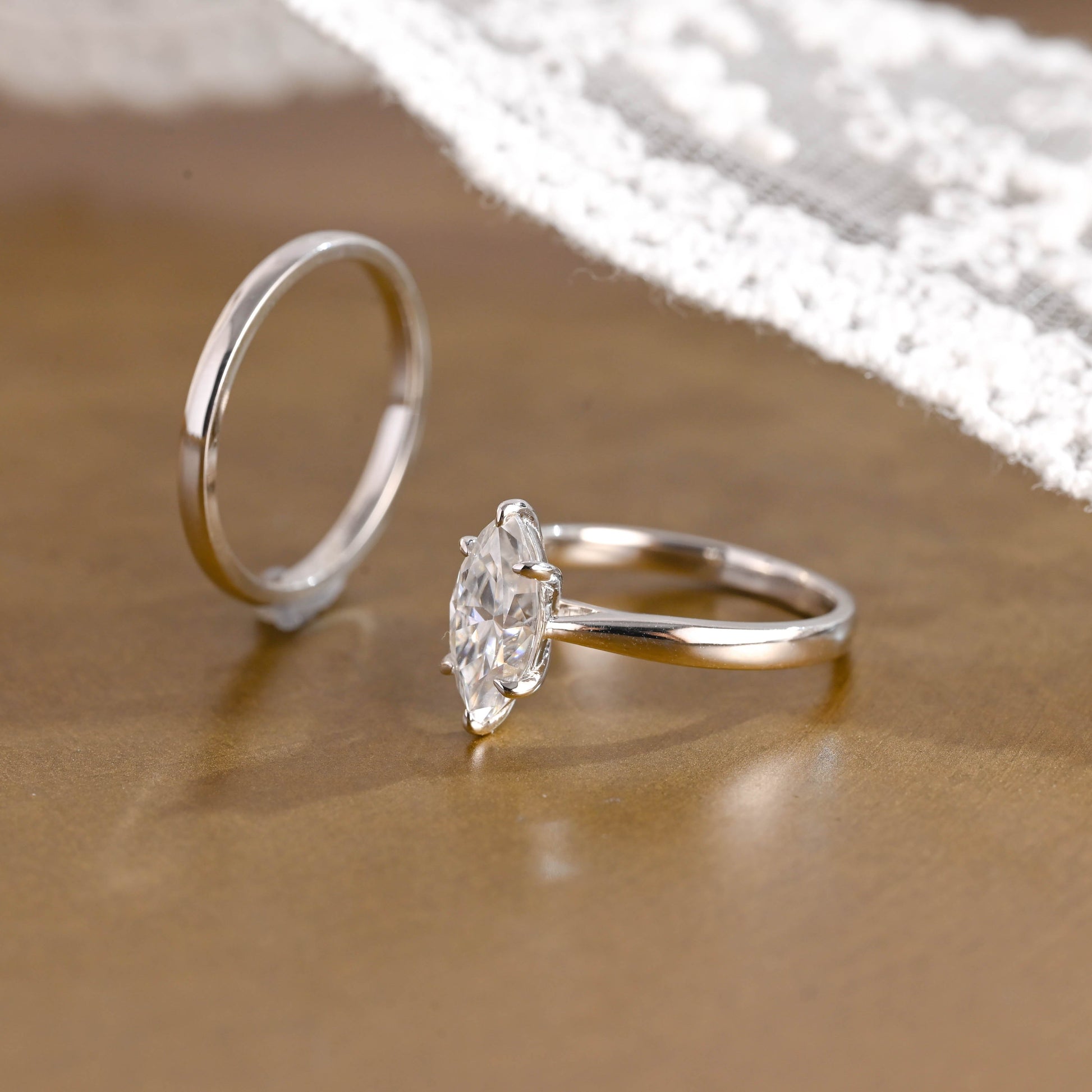 SquareJewelry Marquise Cut Bridal Set Solid Gold Marquise Cut Moissanite Wedding Ring Set