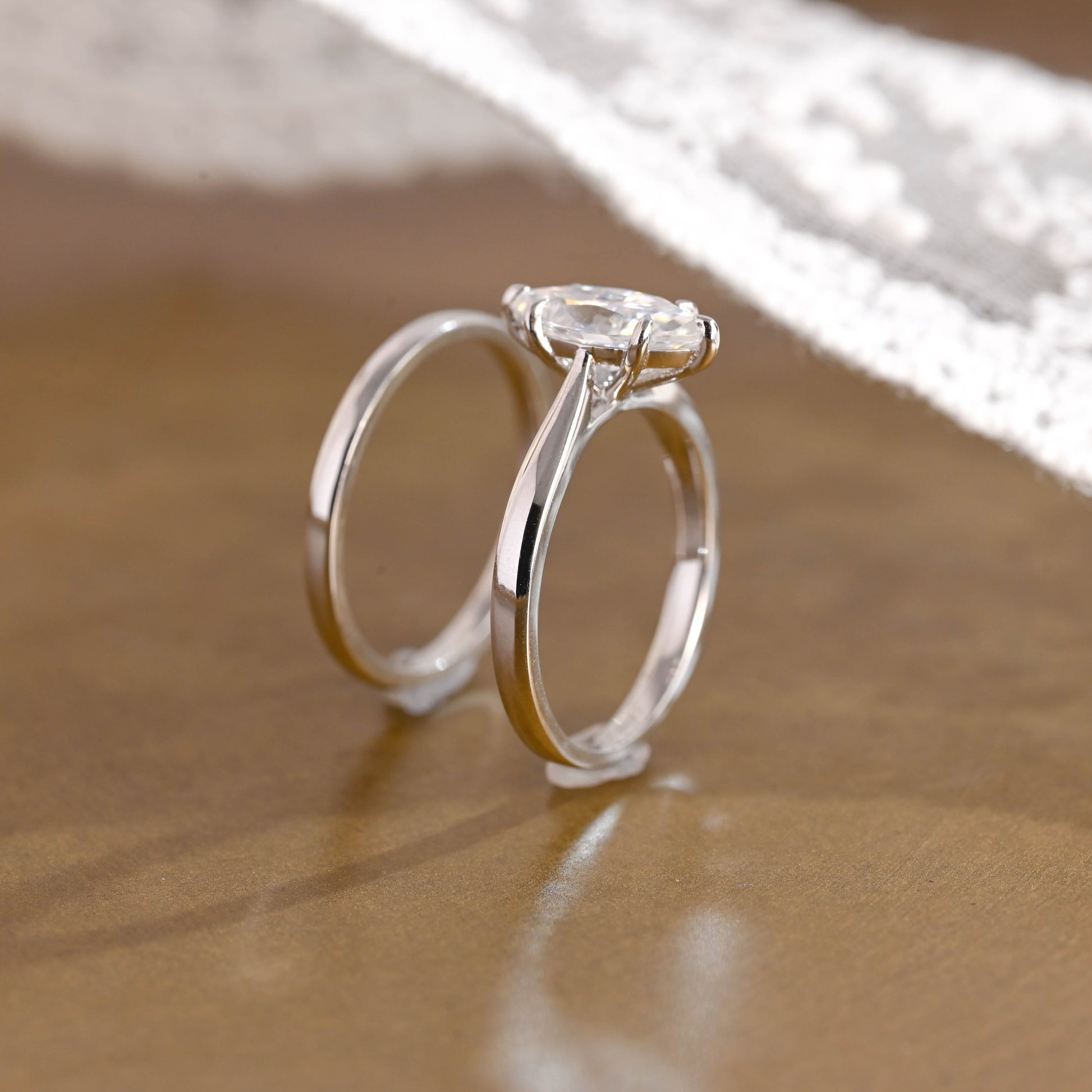 SquareJewelry Marquise Cut Bridal Set Solid Gold Marquise Cut Moissanite Wedding Ring Set