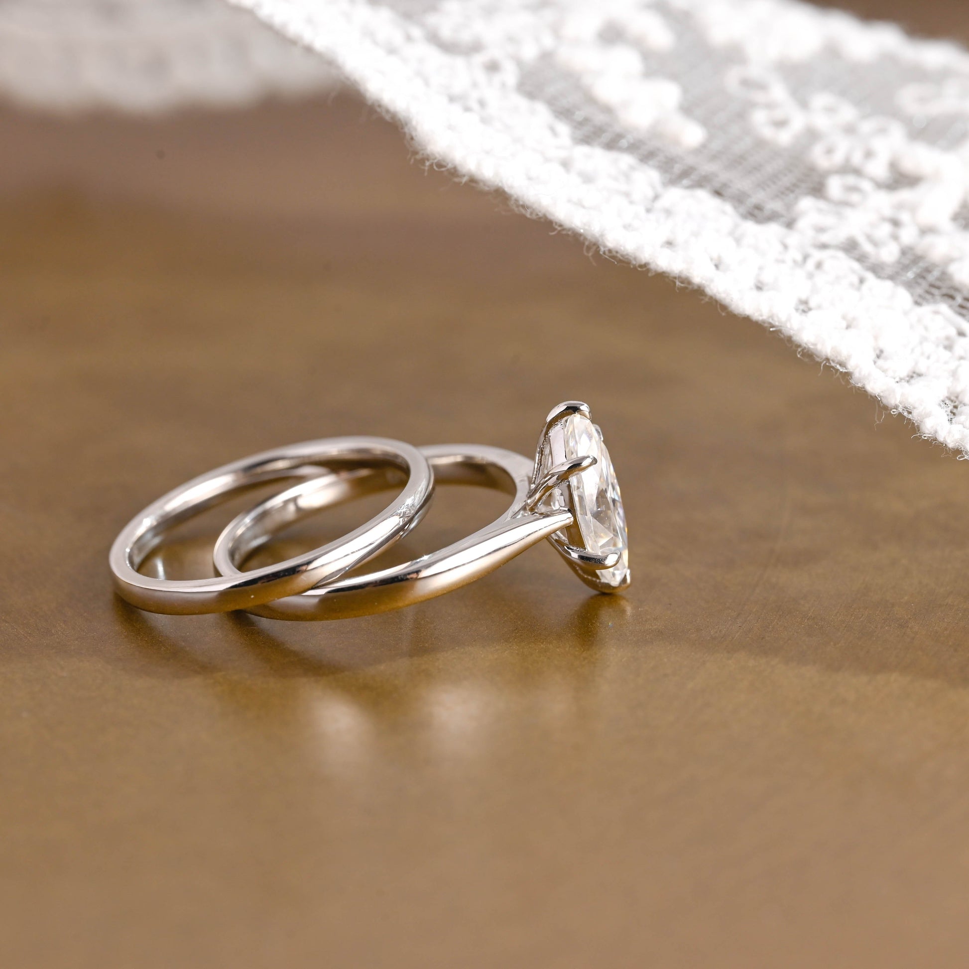 SquareJewelry Marquise Cut Bridal Set Solid Gold Marquise Cut Moissanite Wedding Ring Set