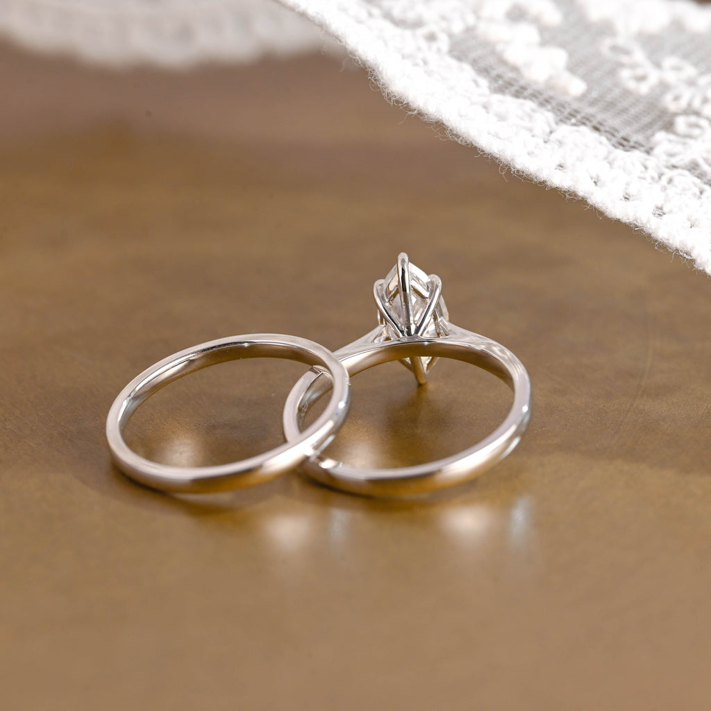 SquareJewelry Marquise Cut Bridal Set Solid Gold Marquise Cut Moissanite Wedding Ring Set