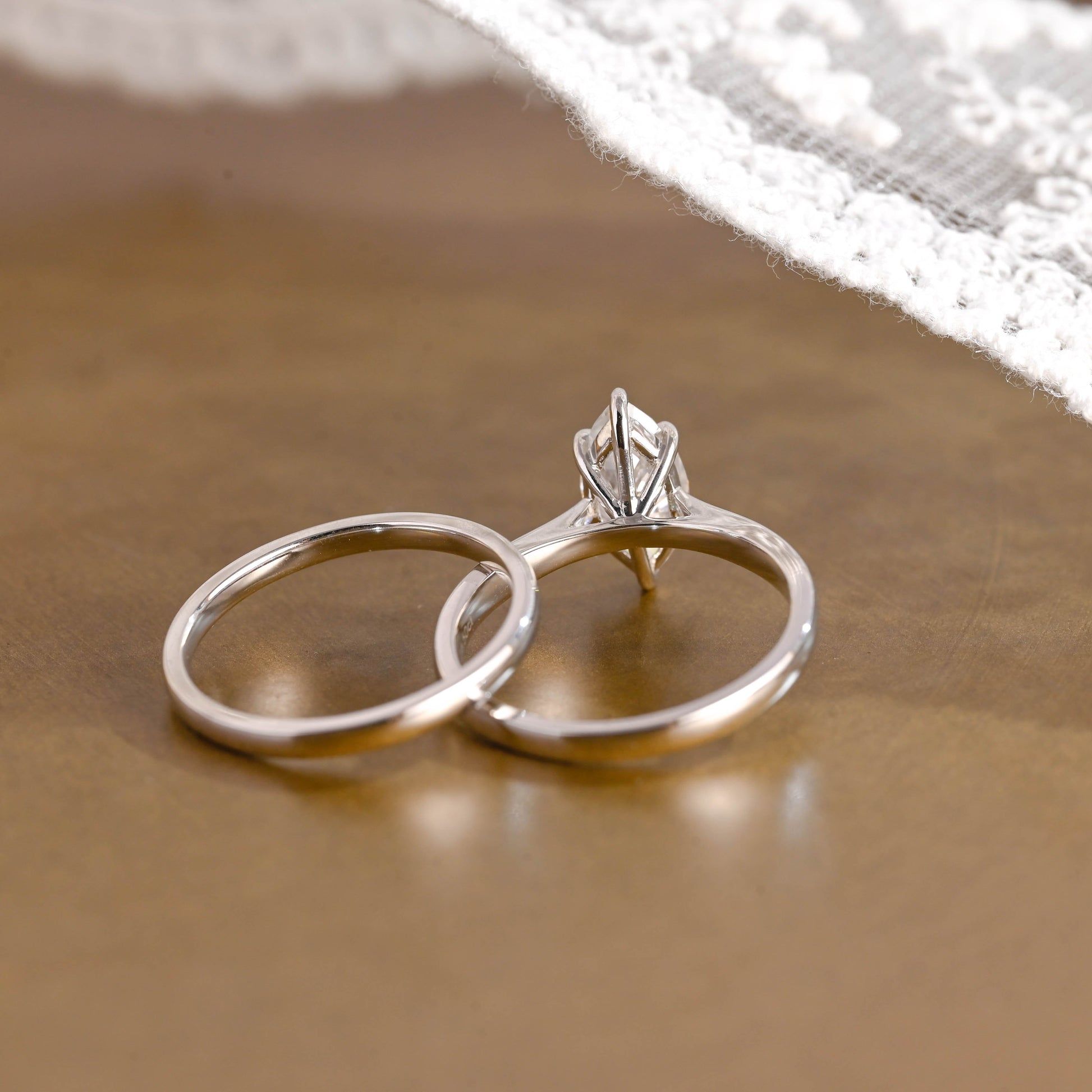 SquareJewelry Marquise Cut Bridal Set Solid Gold Marquise Cut Moissanite Wedding Ring Set