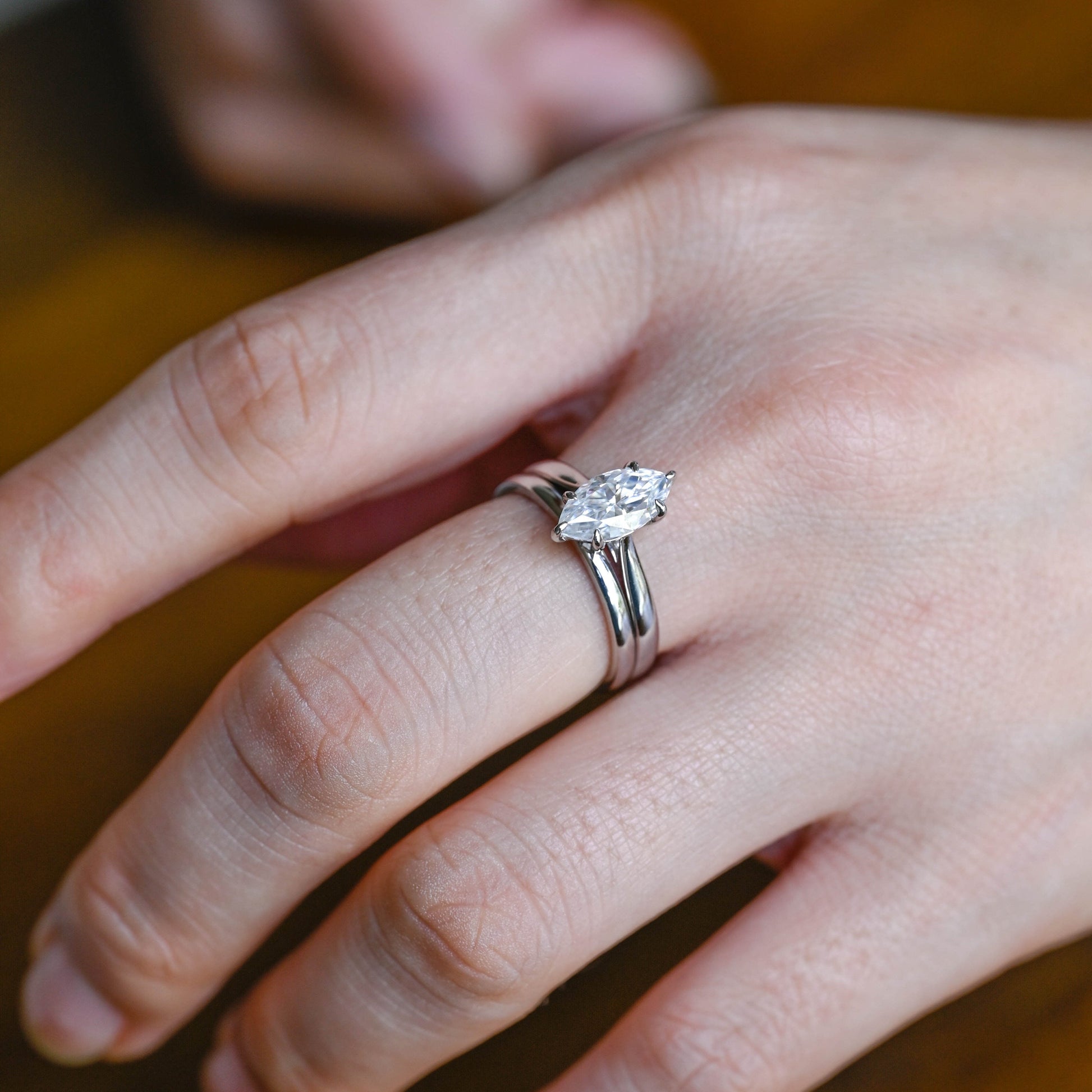 SquareJewelry Marquise Cut Bridal Set Solid Gold Marquise Cut Moissanite Wedding Ring Set