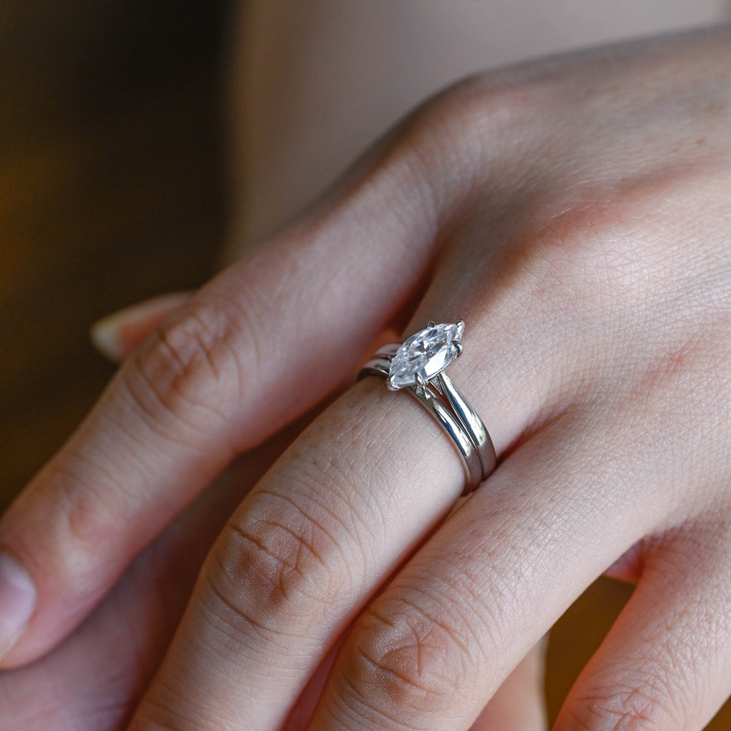 SquareJewelry Marquise Cut Bridal Set Solid Gold Marquise Cut Moissanite Wedding Ring Set
