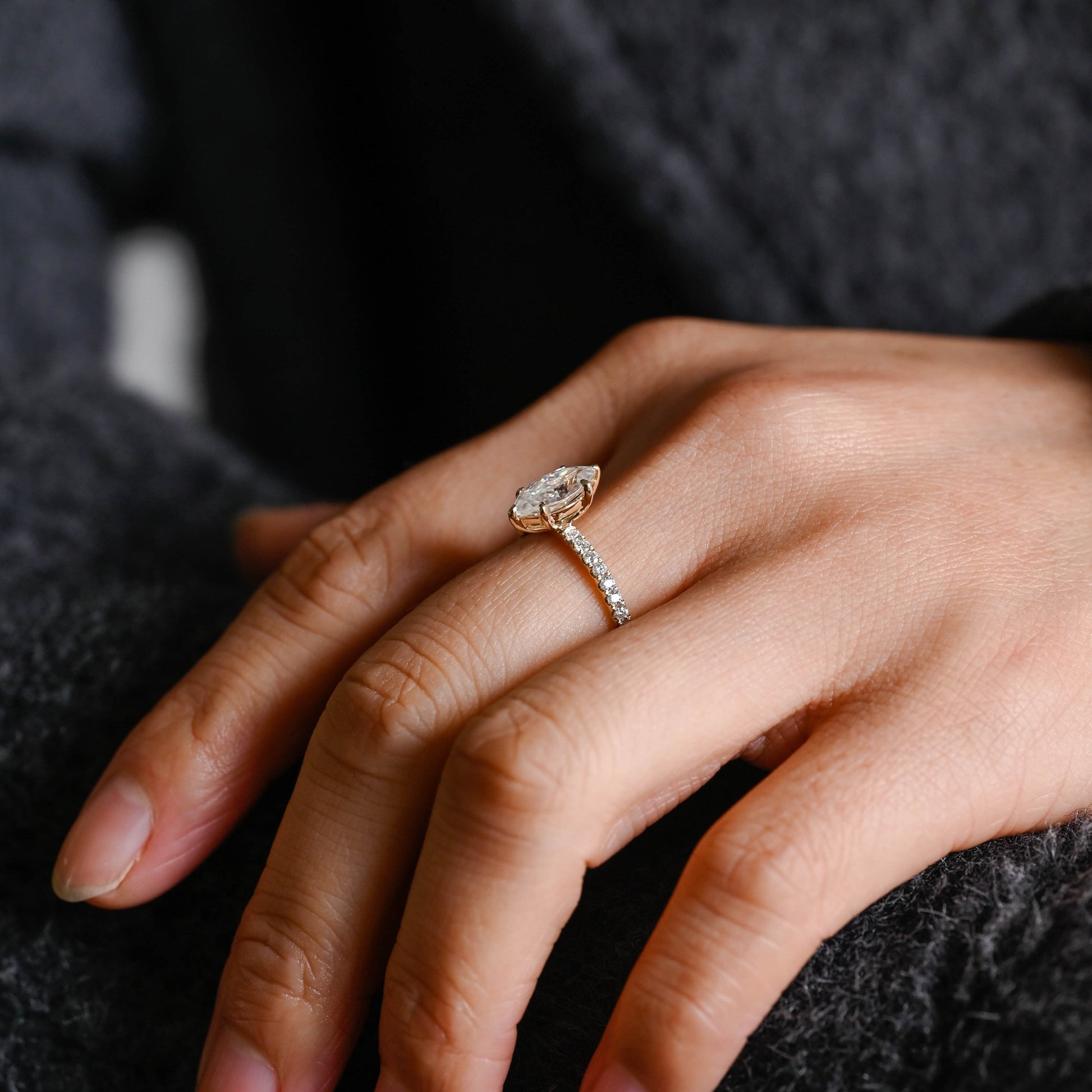 SquareJewelry marquise cut moissanite engagement ring Solid Gold Crushed Ice Marquise Cut Moissanite Engagement Ring