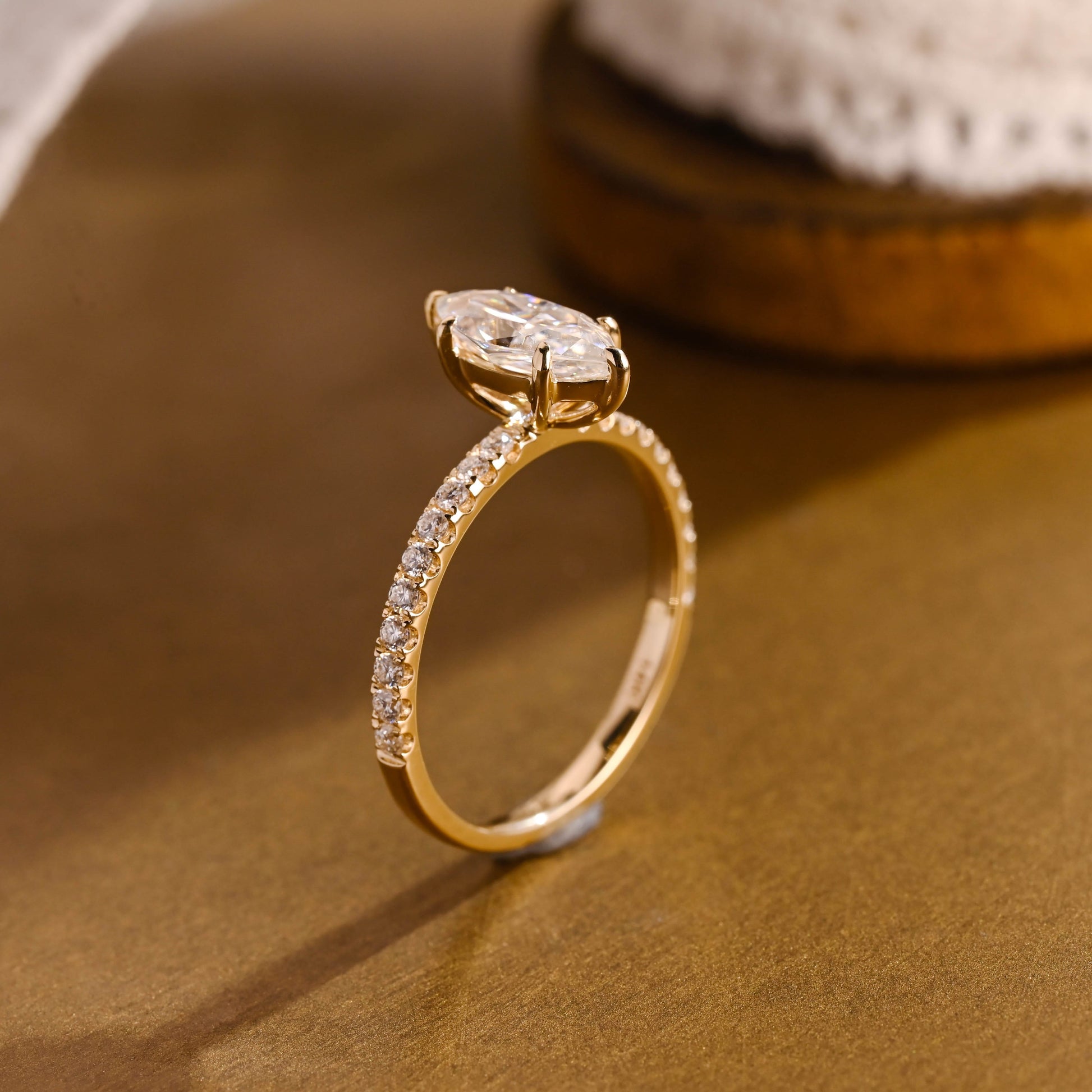 SquareJewelry marquise cut moissanite engagement ring Solid Gold Crushed Ice Marquise Cut Moissanite Engagement Ring
