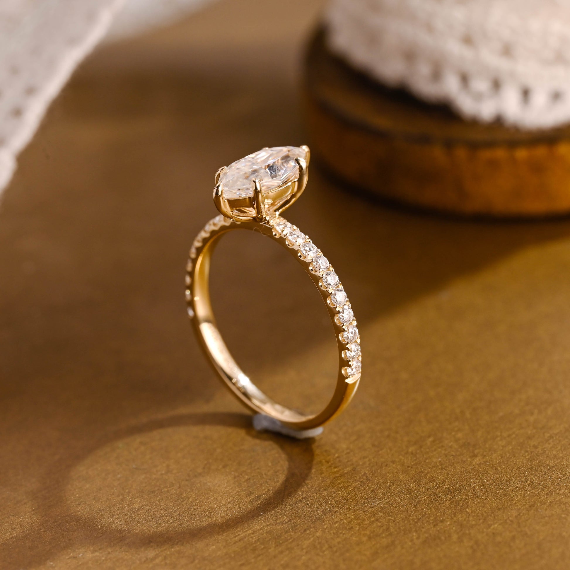 SquareJewelry marquise cut moissanite engagement ring Solid Gold Crushed Ice Marquise Cut Moissanite Engagement Ring