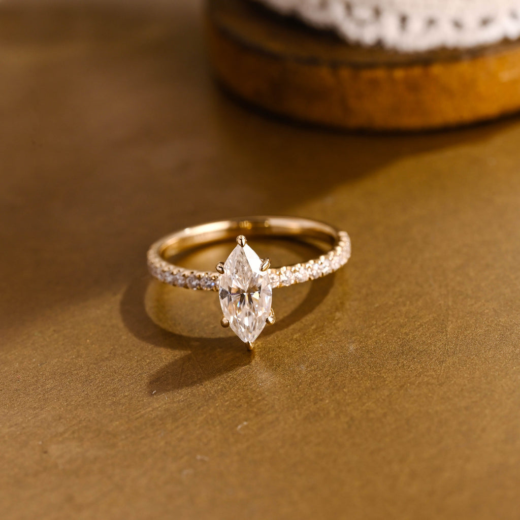 SquareJewelry marquise cut moissanite engagement ring Solid Gold Crushed Ice Marquise Cut Moissanite Engagement Ring