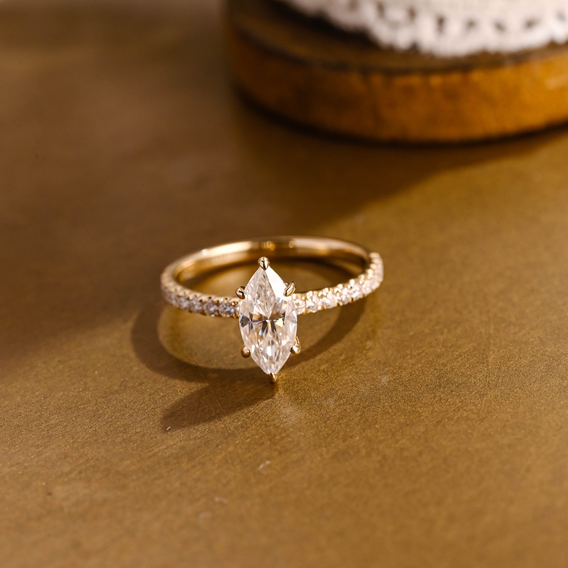 SquareJewelry marquise cut moissanite engagement ring Solid Gold Crushed Ice Marquise Cut Moissanite Engagement Ring