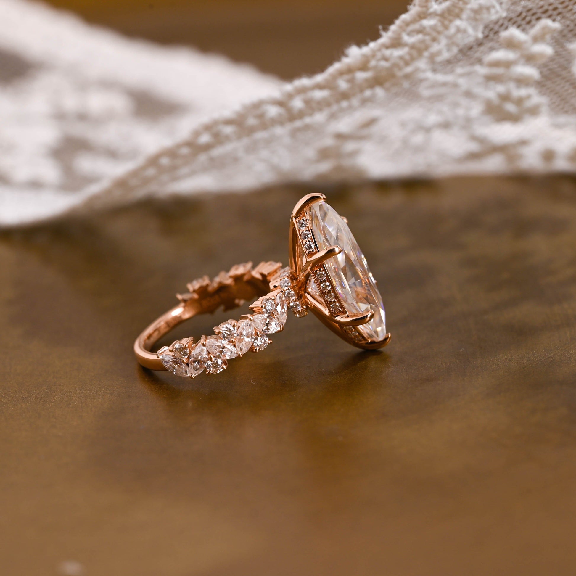 SquareJewelry marquise cut moissanite engagement ring Solid Gold Hidden Halo Marquise Cut Moissanite Engagement Ring