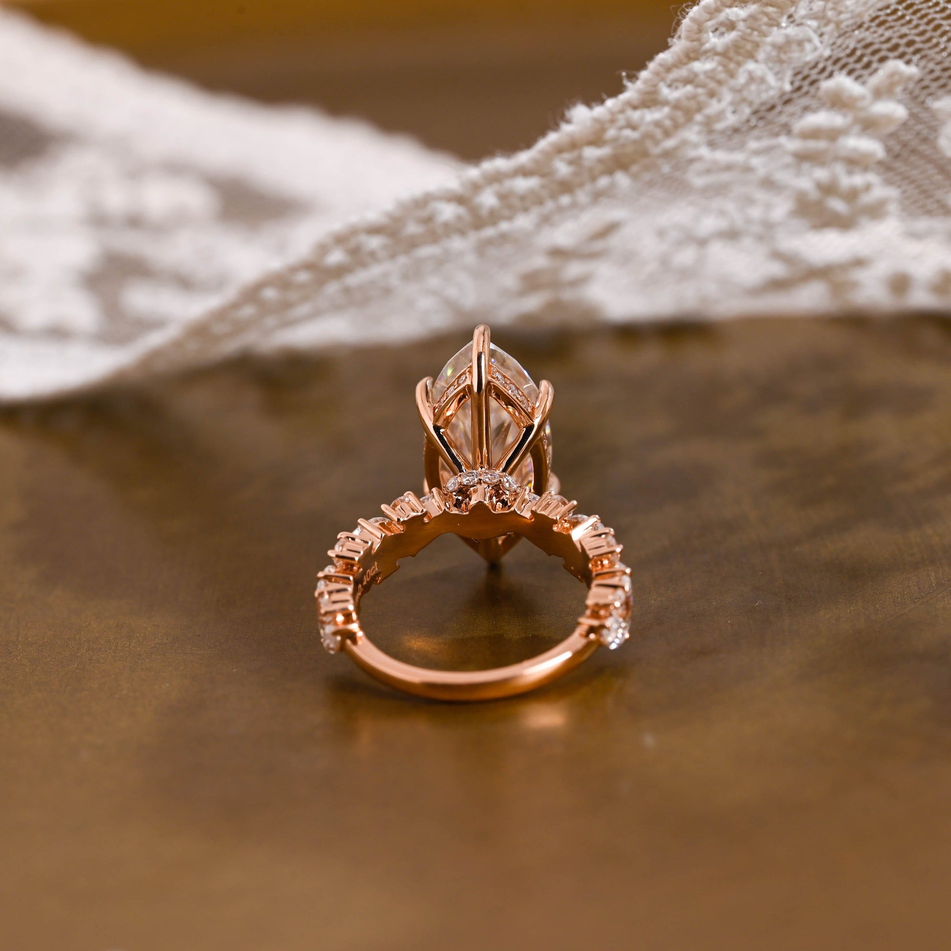 SquareJewelry marquise cut moissanite engagement ring Solid Gold Hidden Halo Marquise Cut Moissanite Engagement Ring