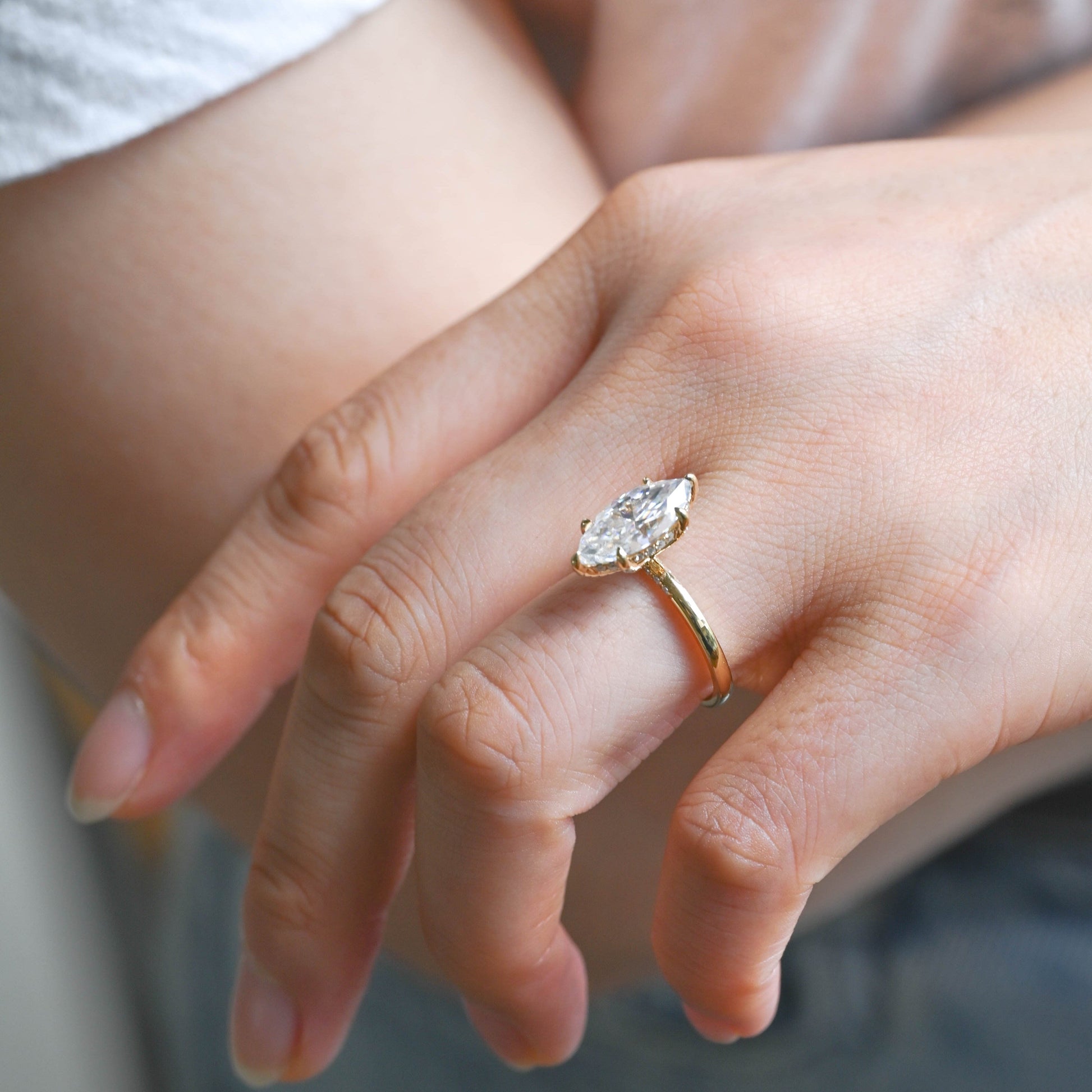 SquareJewelry marquise cut moissanite engagement ring Solid Gold Hidden Halo Marquise Cut Moissanite Engagement Ring