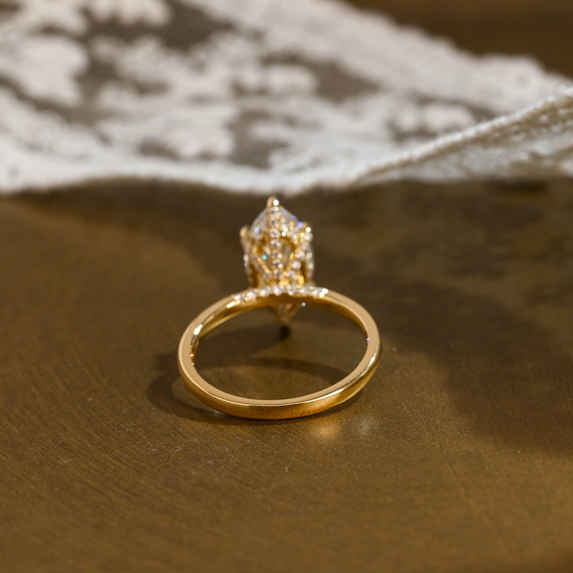 SquareJewelry marquise cut moissanite engagement ring Solid Gold Hidden Halo Marquise Cut Moissanite Engagement Ring
