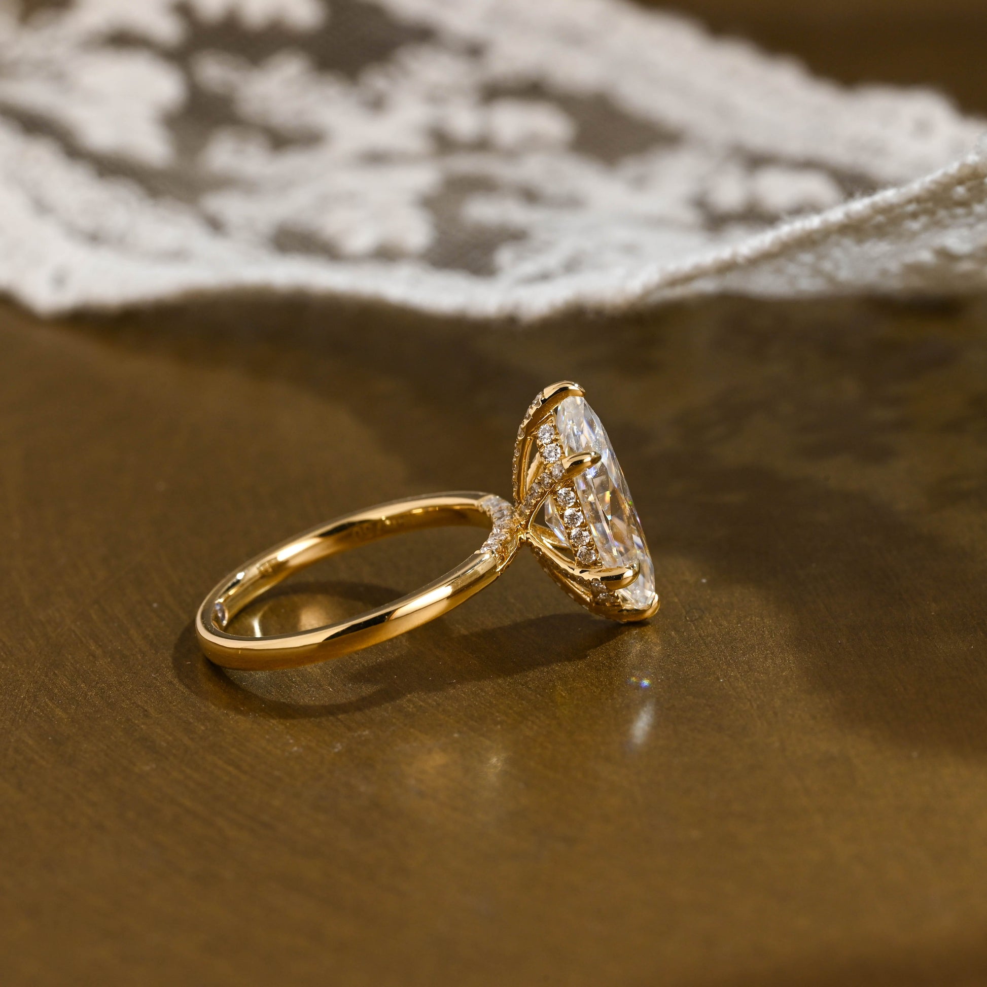 SquareJewelry marquise cut moissanite engagement ring Solid Gold Hidden Halo Marquise Cut Moissanite Engagement Ring