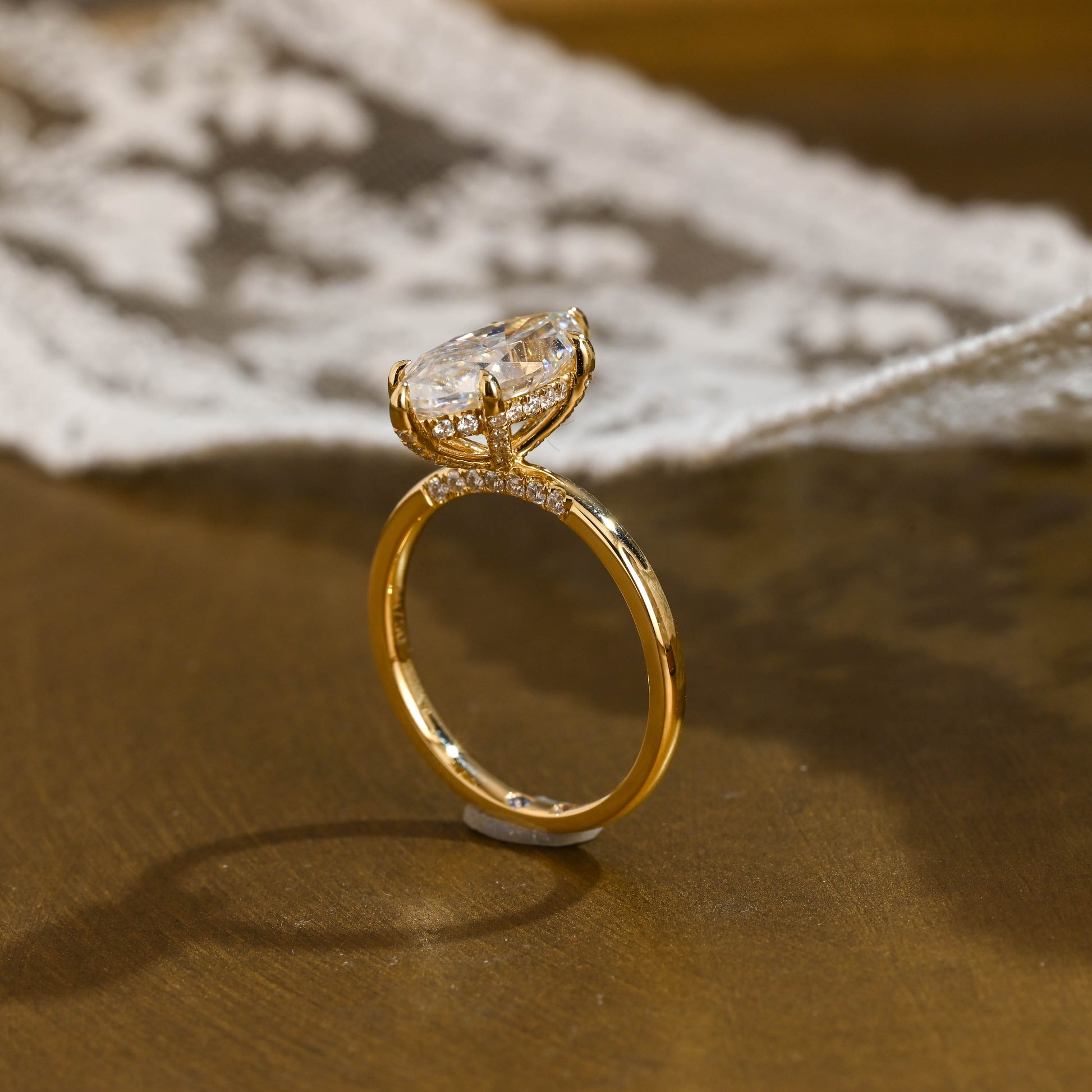 SquareJewelry marquise cut moissanite engagement ring Solid Gold Hidden Halo Marquise Cut Moissanite Engagement Ring