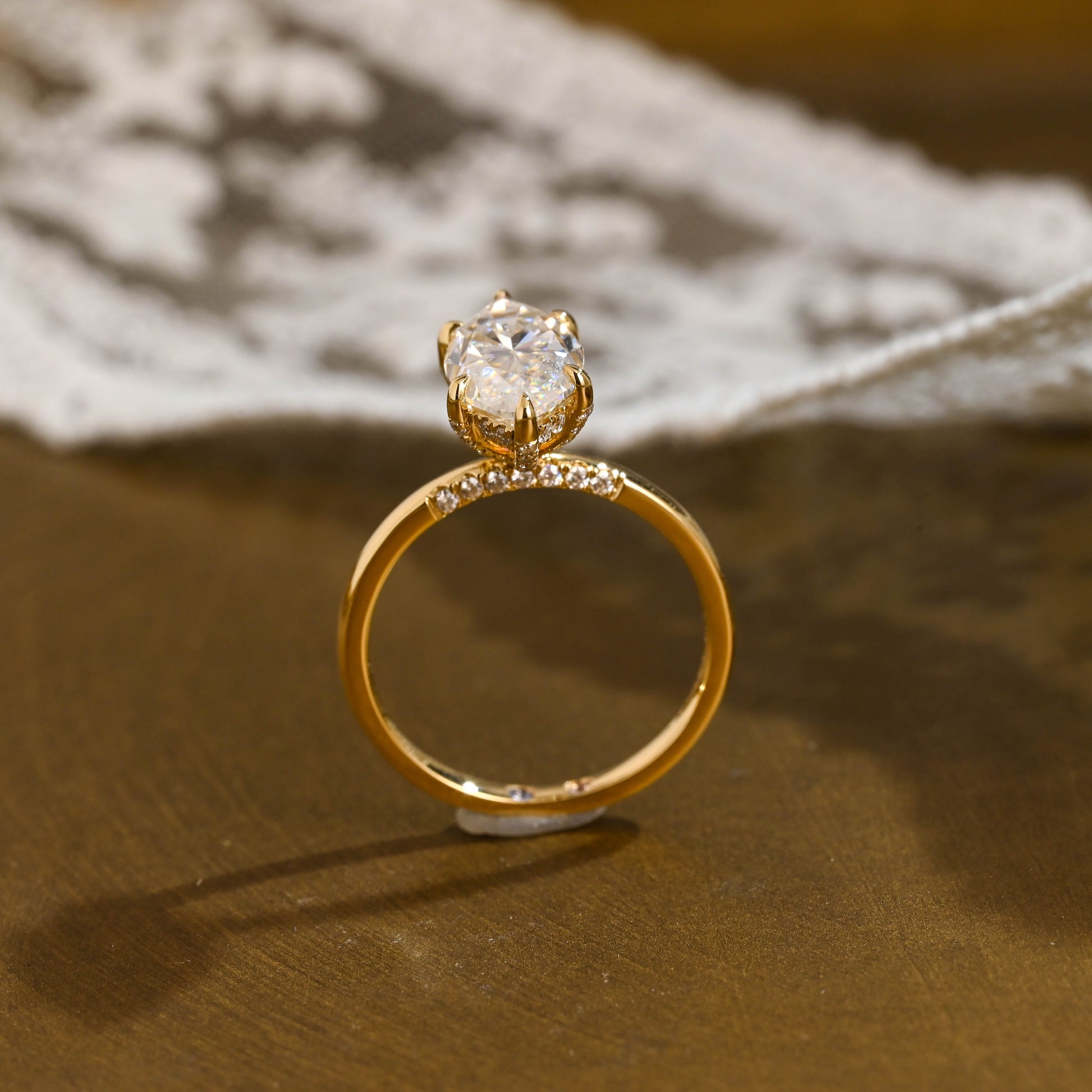 SquareJewelry marquise cut moissanite engagement ring Solid Gold Hidden Halo Marquise Cut Moissanite Engagement Ring