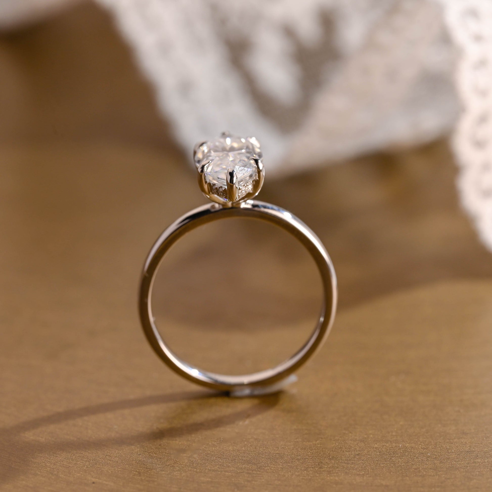 SquareJewelry marquise cut moissanite engagement ring Solid Gold Hidden Halo Stackable Marquise Cut Moissanite Engagement Ring