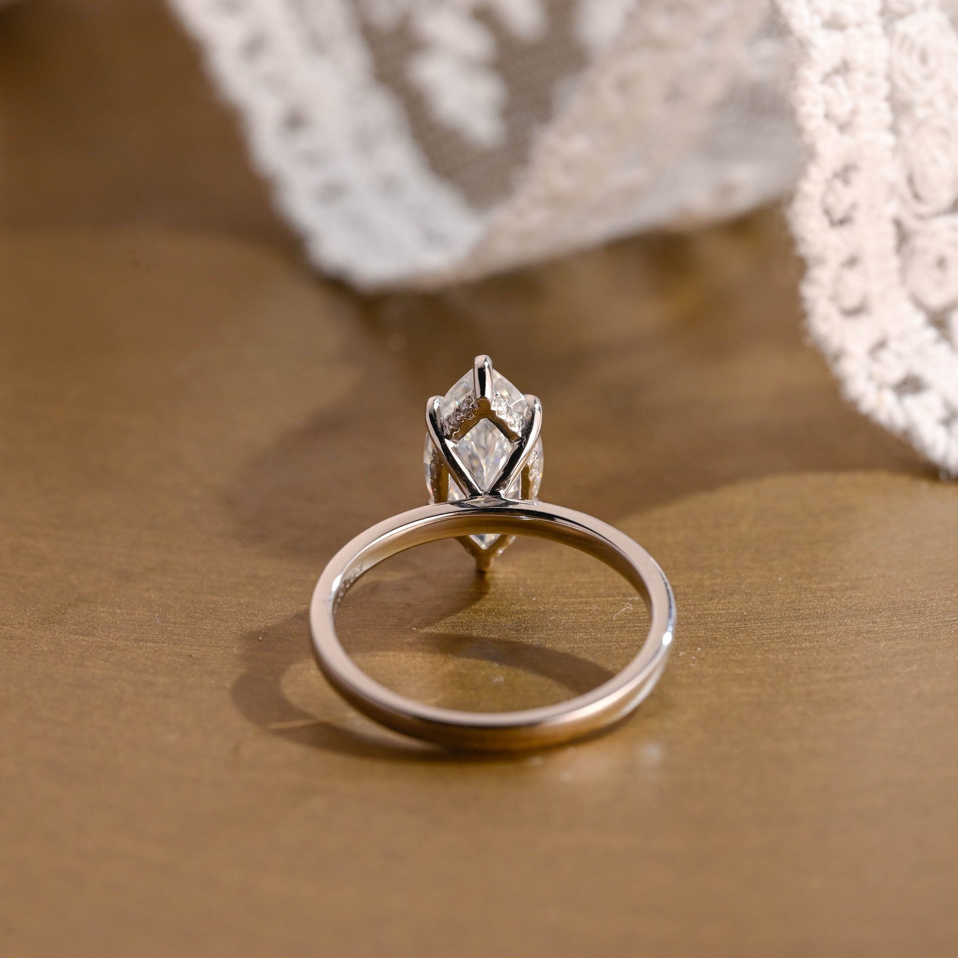 SquareJewelry marquise cut moissanite engagement ring Solid Gold Hidden Halo Stackable Marquise Cut Moissanite Engagement Ring