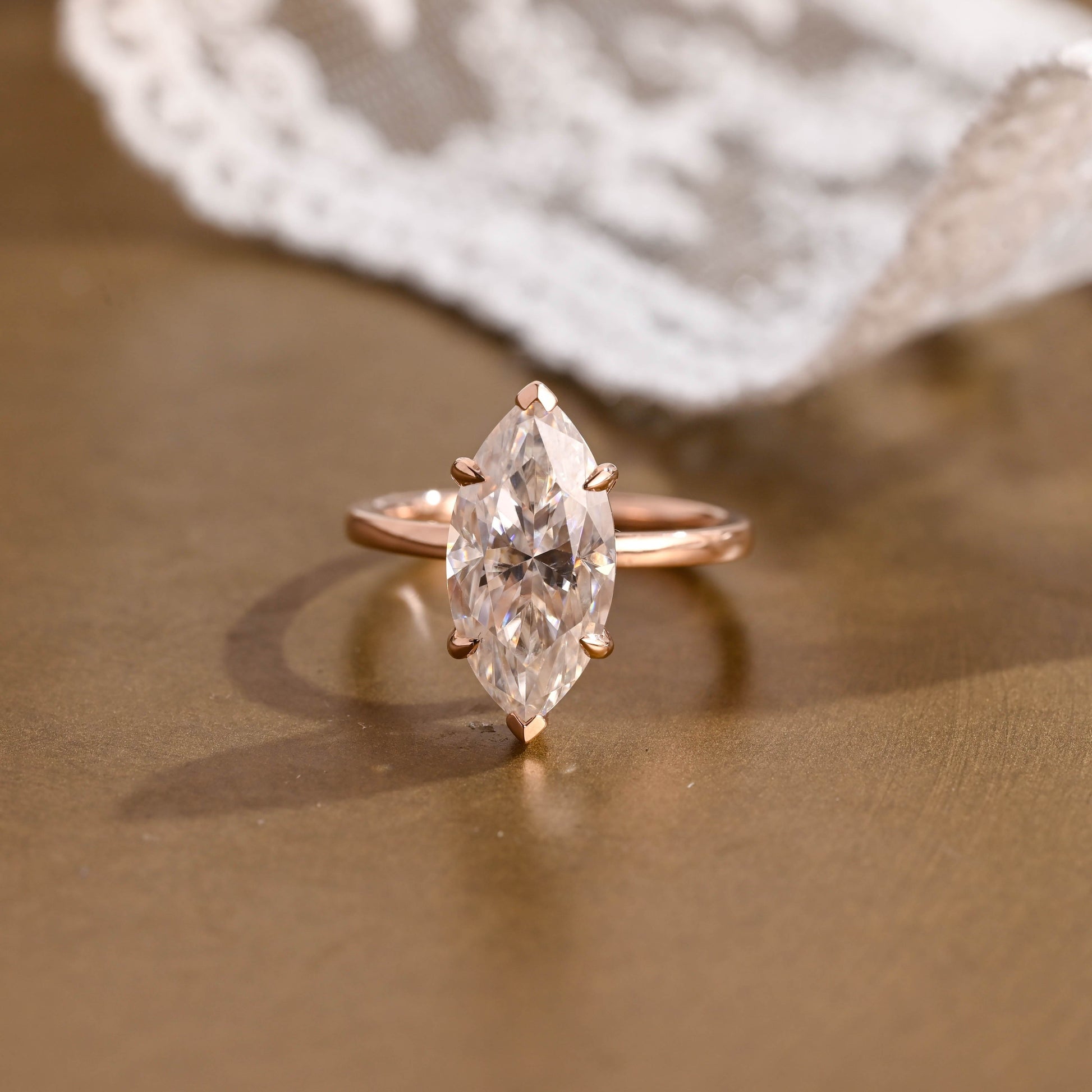 SquareJewelry marquise cut moissanite engagement ring Solid Gold Hidden Halo Stackable Marquise Cut Moissanite Engagement Ring
