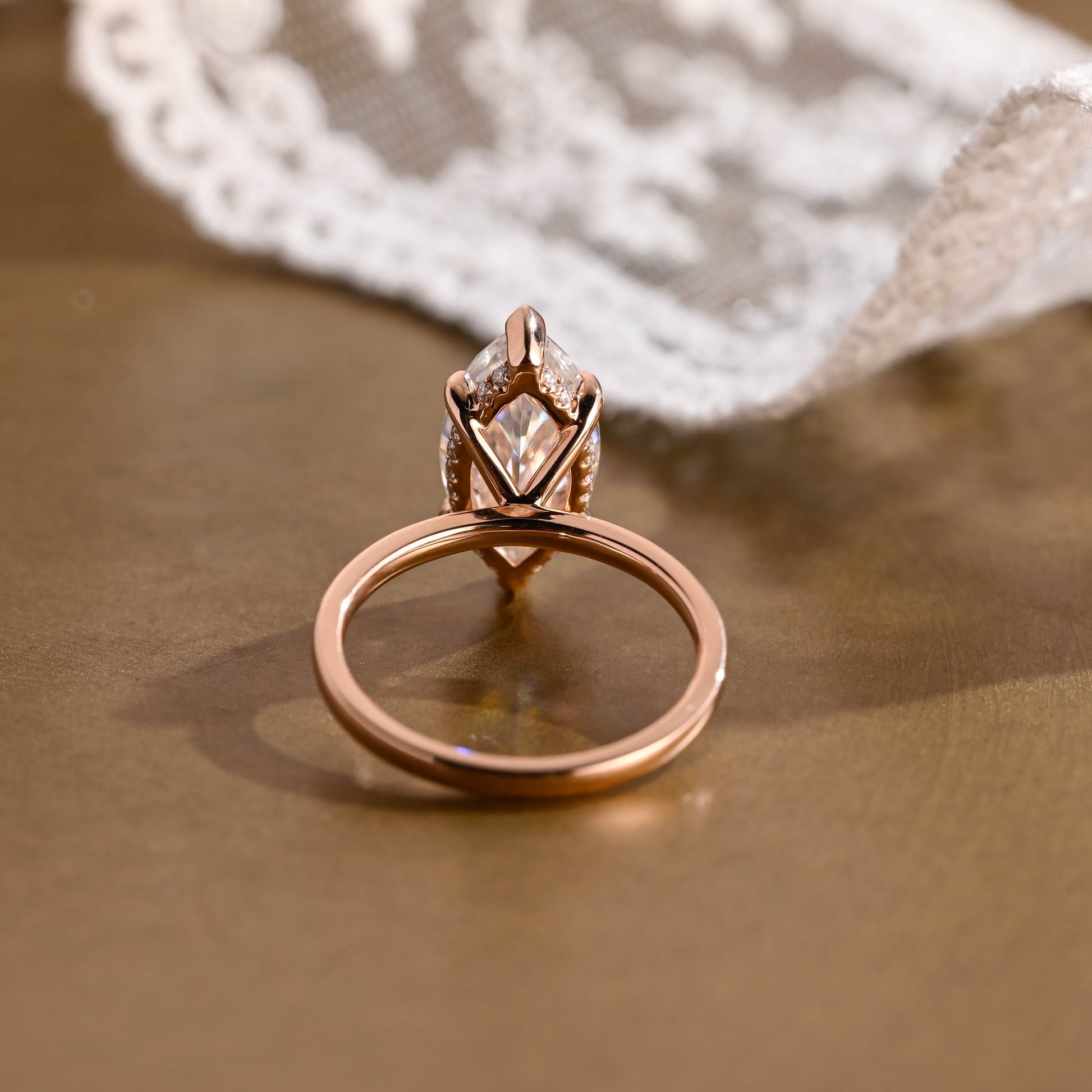 SquareJewelry marquise cut moissanite engagement ring Solid Gold Hidden Halo Stackable Marquise Cut Moissanite Engagement Ring