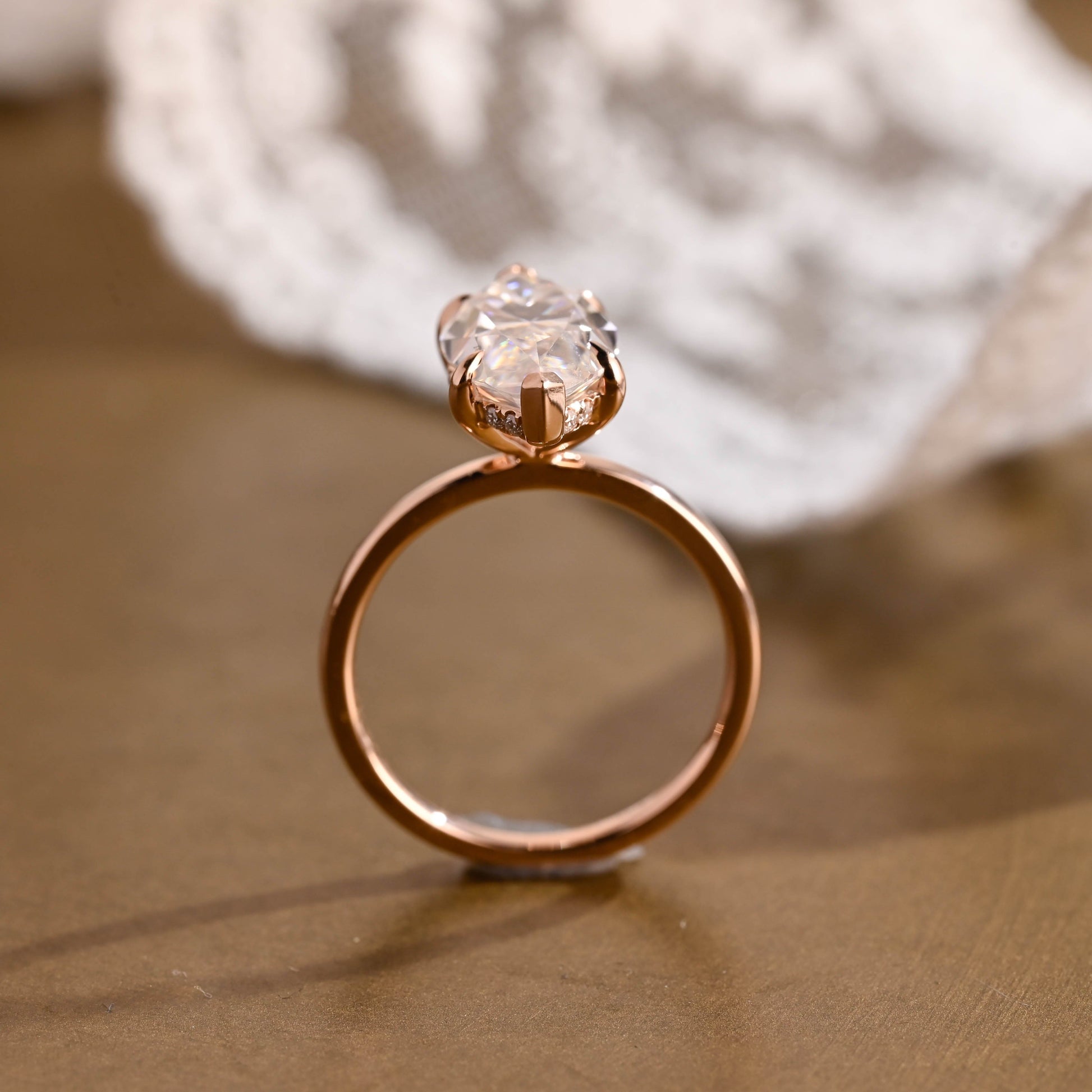 SquareJewelry marquise cut moissanite engagement ring Solid Gold Hidden Halo Stackable Marquise Cut Moissanite Engagement Ring