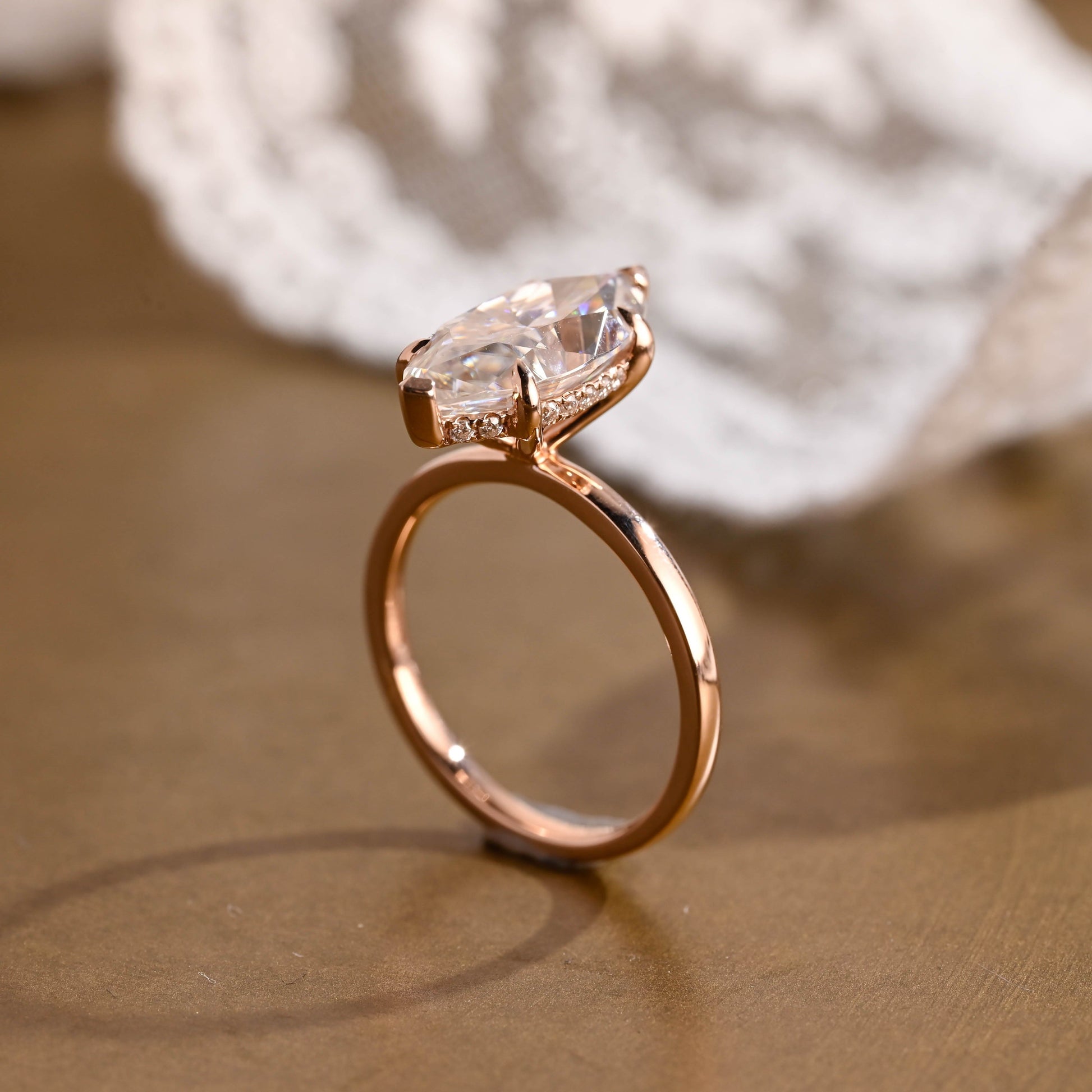 SquareJewelry marquise cut moissanite engagement ring Solid Gold Hidden Halo Stackable Marquise Cut Moissanite Engagement Ring