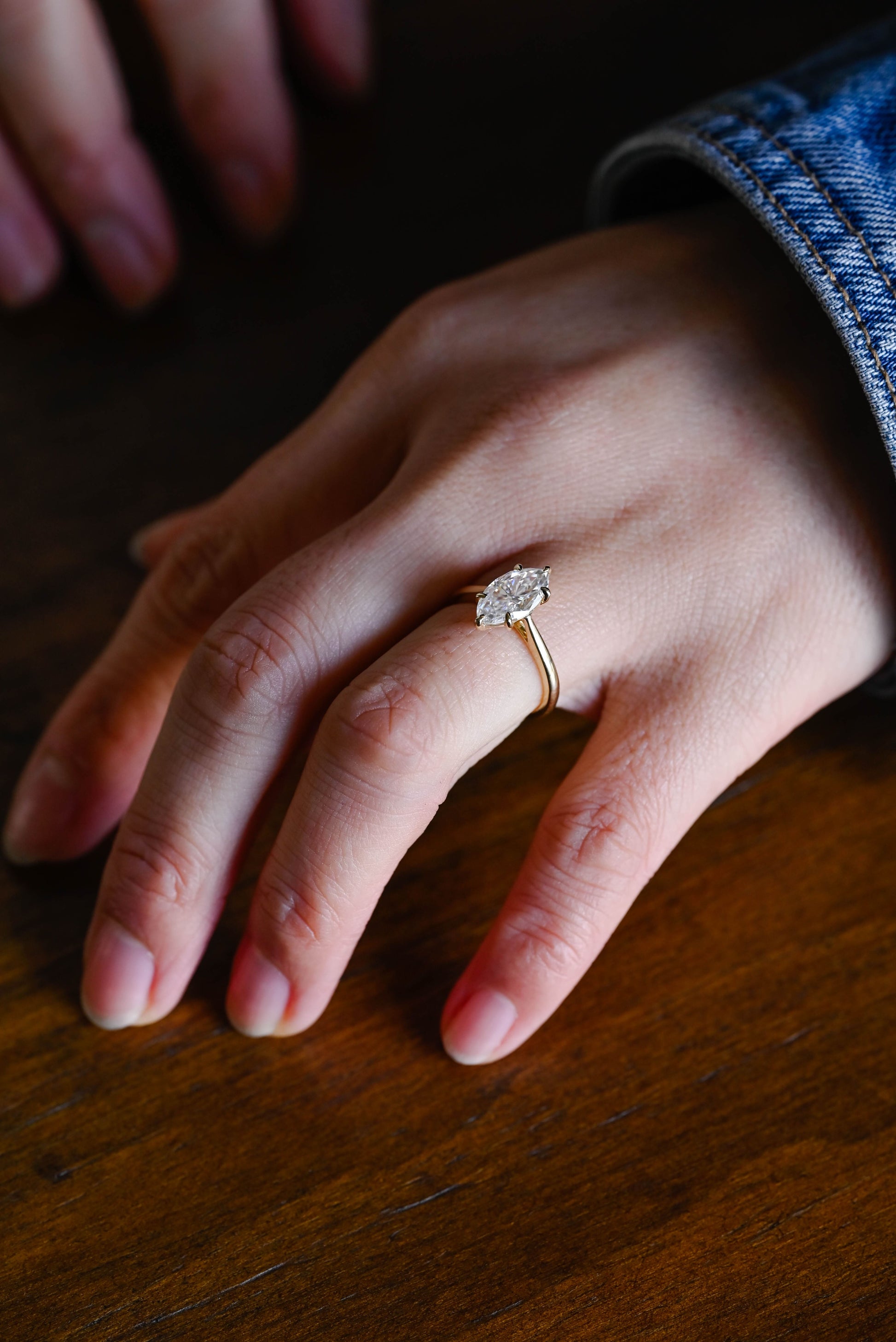 SquareJewelry marquise cut moissanite engagement ring Solid Gold Hidden Halo Stackable Marquise Cut Moissanite Engagement Ring