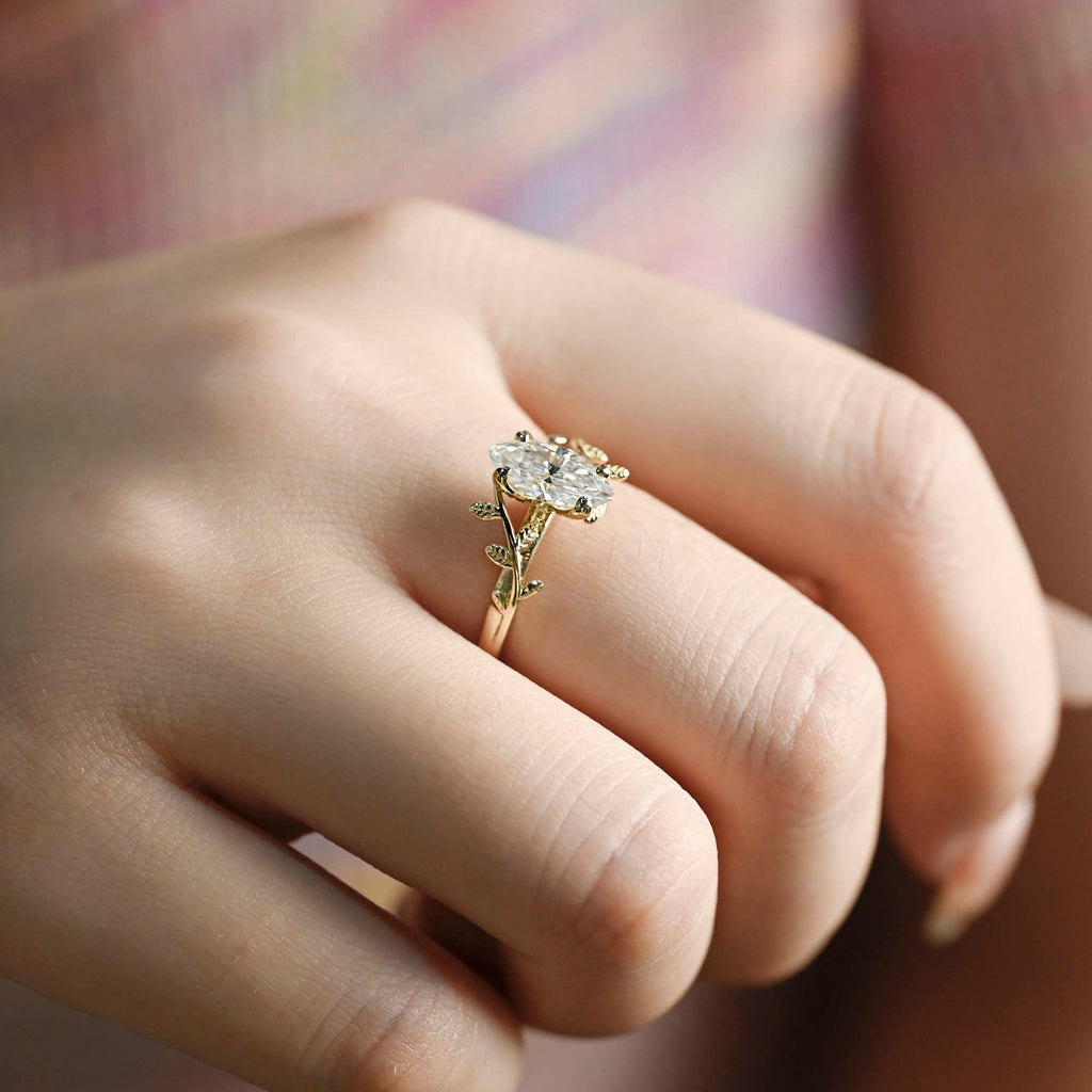 SquareJewelry marquise cut moissanite engagement ring Solid Gold Leaf Marquise Moissanite Engagement Ring
