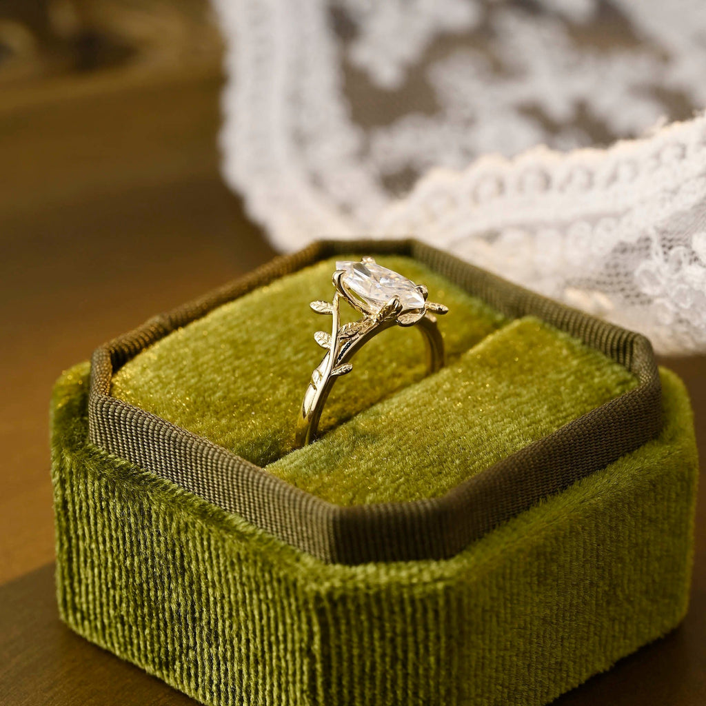 SquareJewelry marquise cut moissanite engagement ring Solid Gold Leaf Marquise Moissanite Engagement Ring