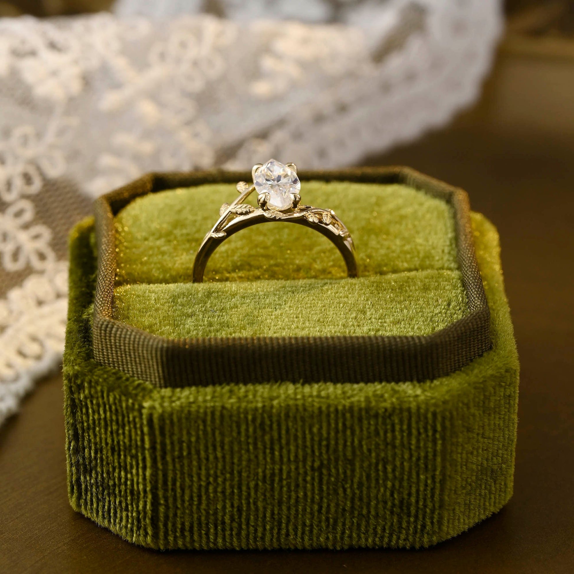 SquareJewelry marquise cut moissanite engagement ring Solid Gold Leaf Marquise Moissanite Engagement Ring