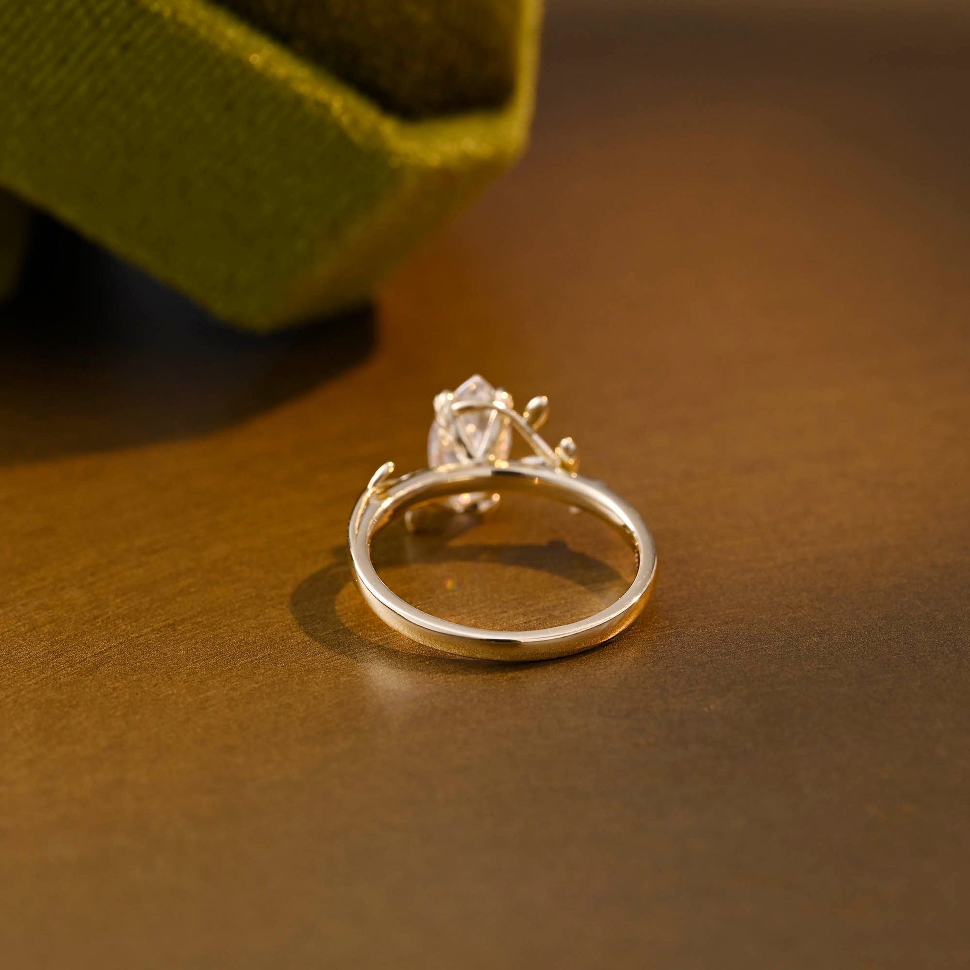 SquareJewelry marquise cut moissanite engagement ring Solid Gold Leaf Marquise Moissanite Engagement Ring