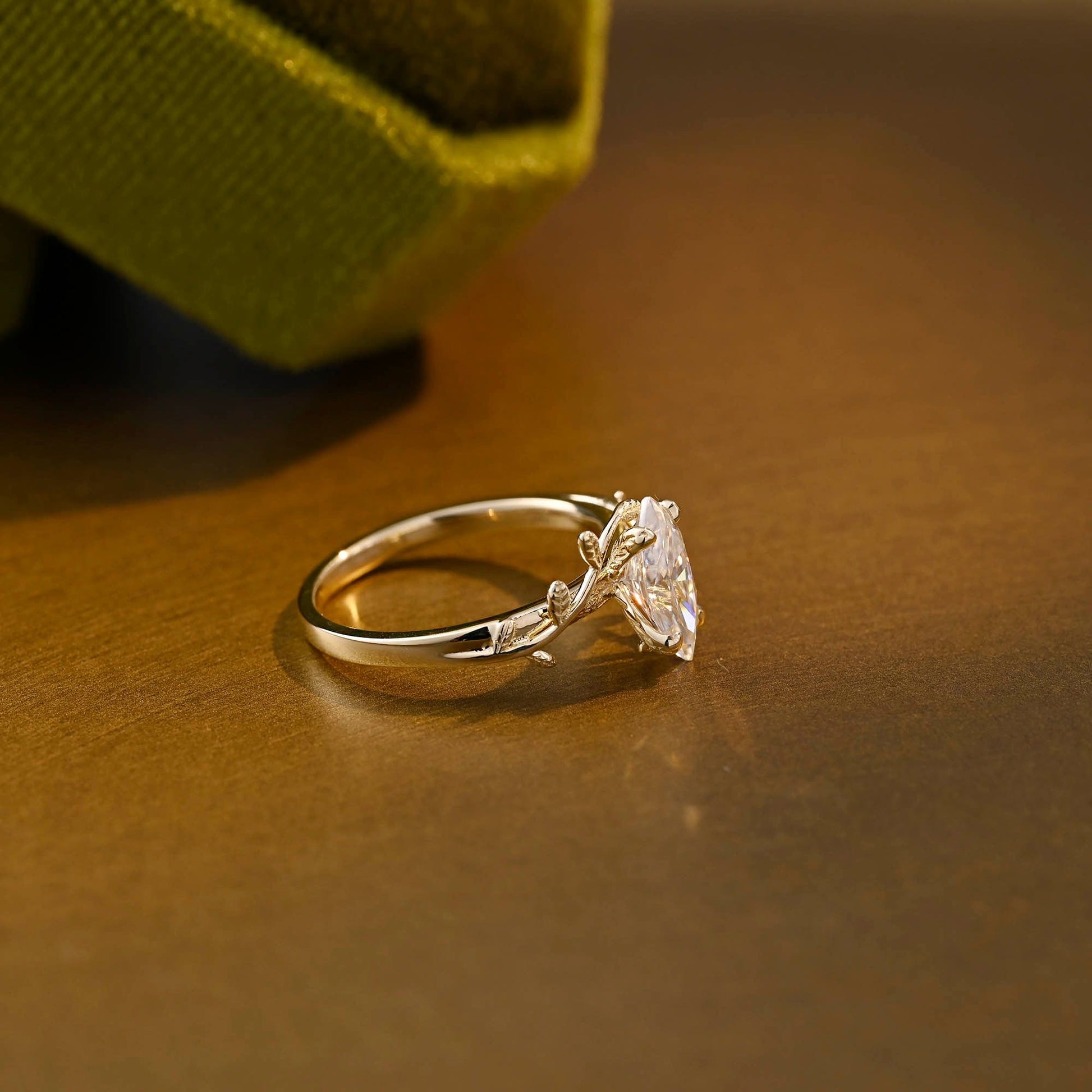 SquareJewelry marquise cut moissanite engagement ring Solid Gold Leaf Marquise Moissanite Engagement Ring