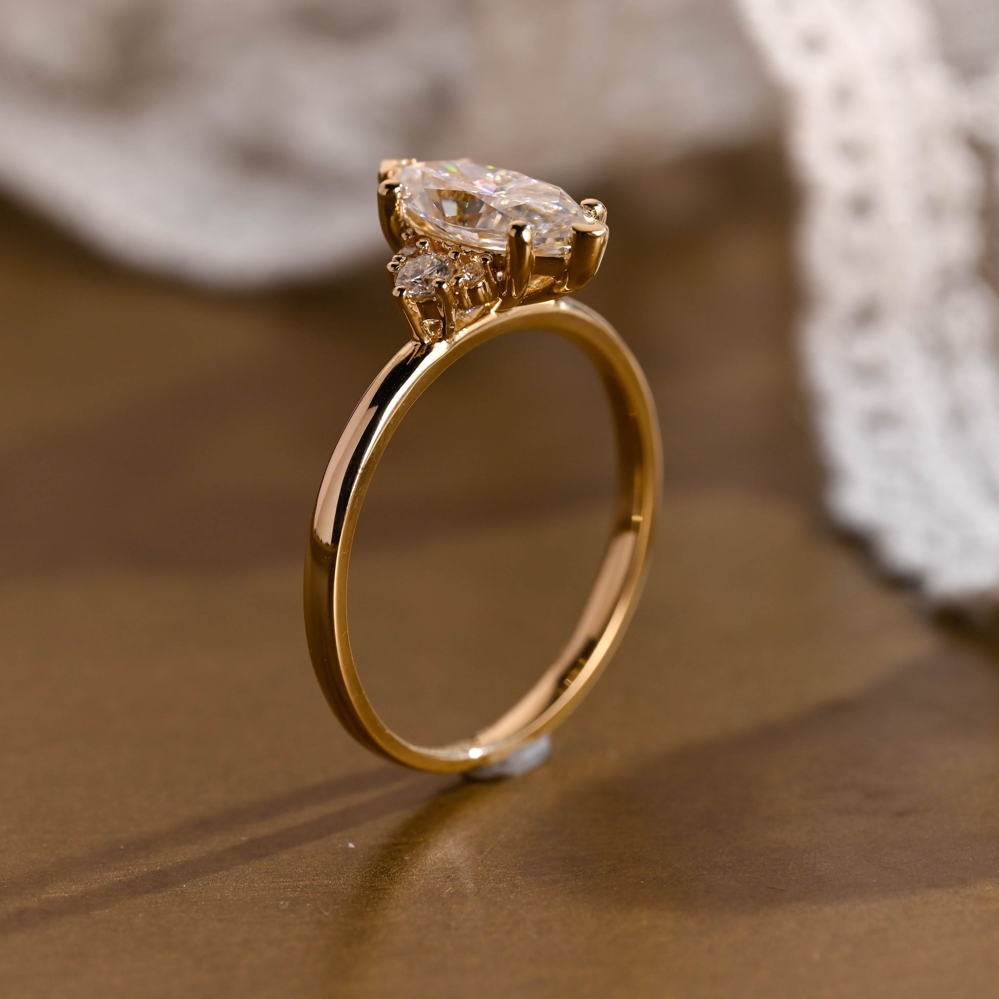 SquareJewelry marquise cut moissanite engagement ring Solid Gold Marquise Cut Moissanite Engagement Ring