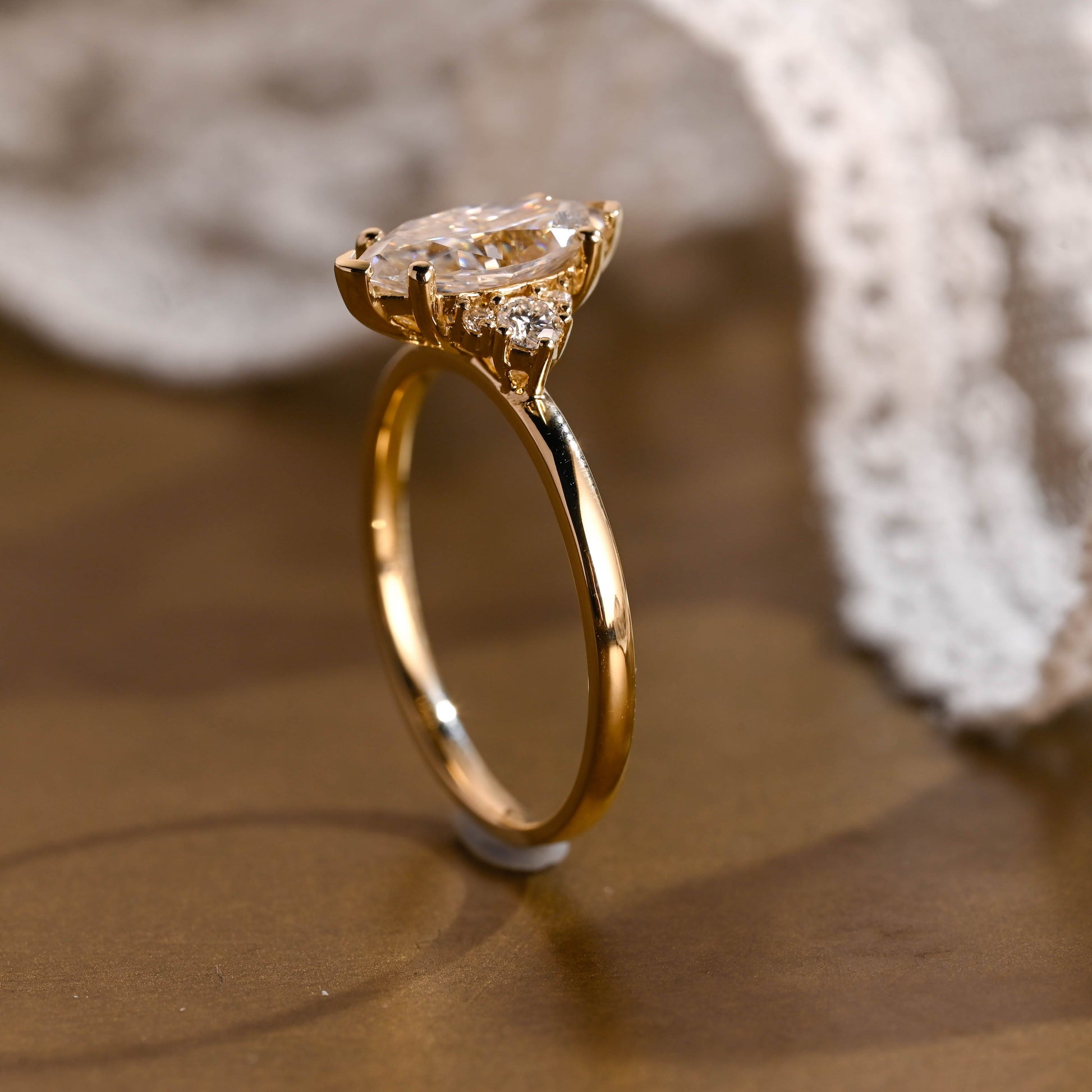 SquareJewelry marquise cut moissanite engagement ring Solid Gold Marquise Cut Moissanite Engagement Ring