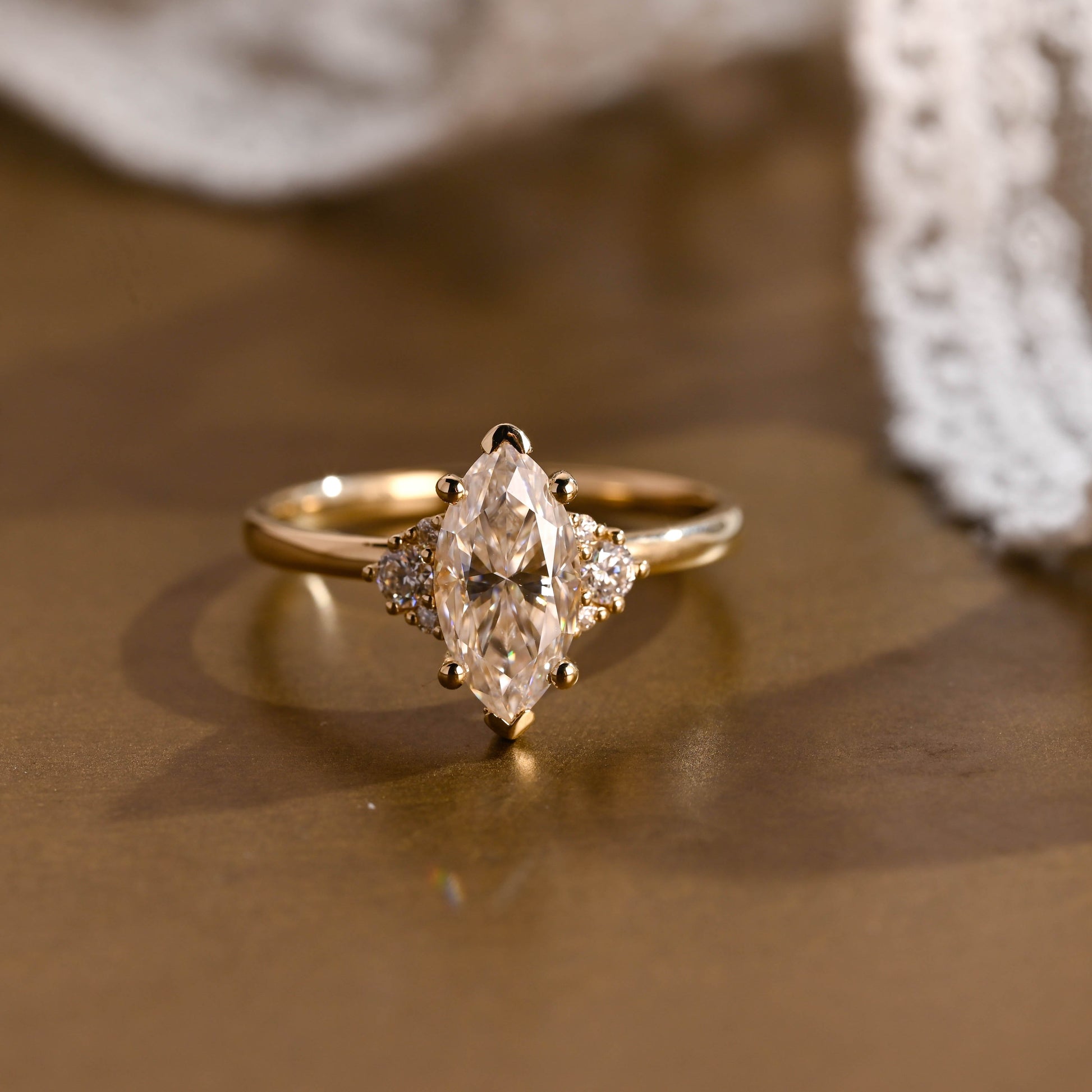 SquareJewelry marquise cut moissanite engagement ring Solid Gold Marquise Cut Moissanite Engagement Ring