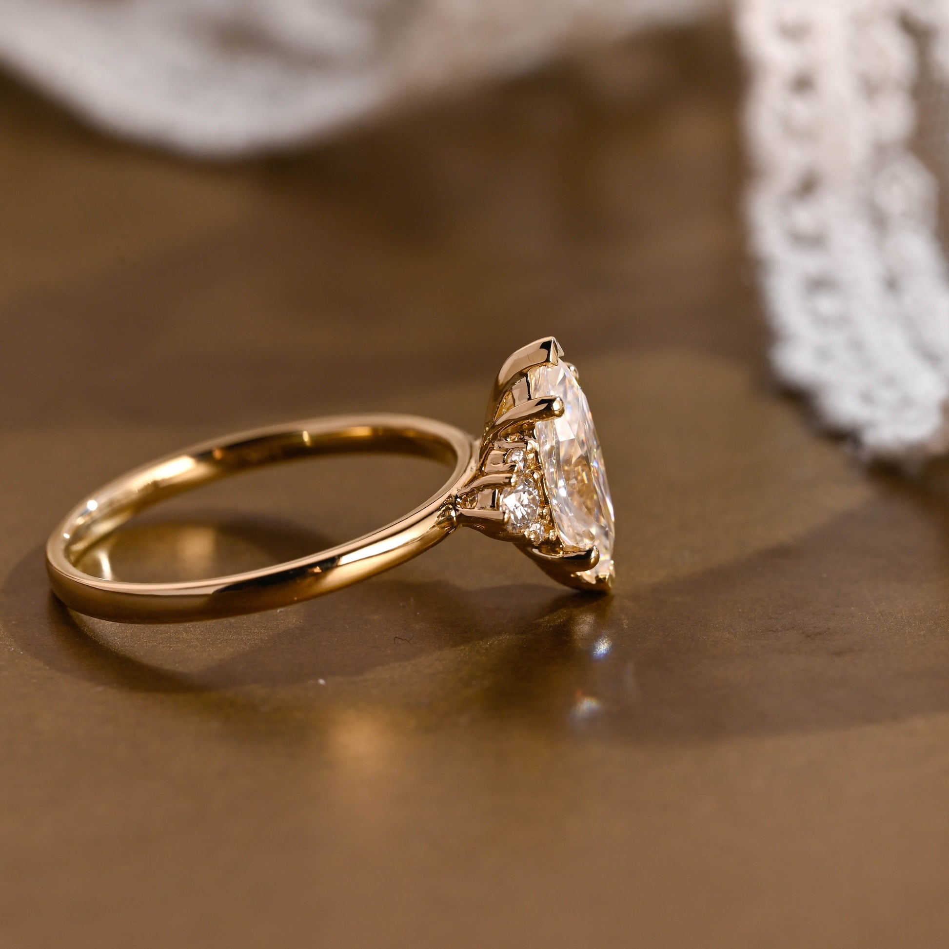 SquareJewelry marquise cut moissanite engagement ring Solid Gold Marquise Cut Moissanite Engagement Ring