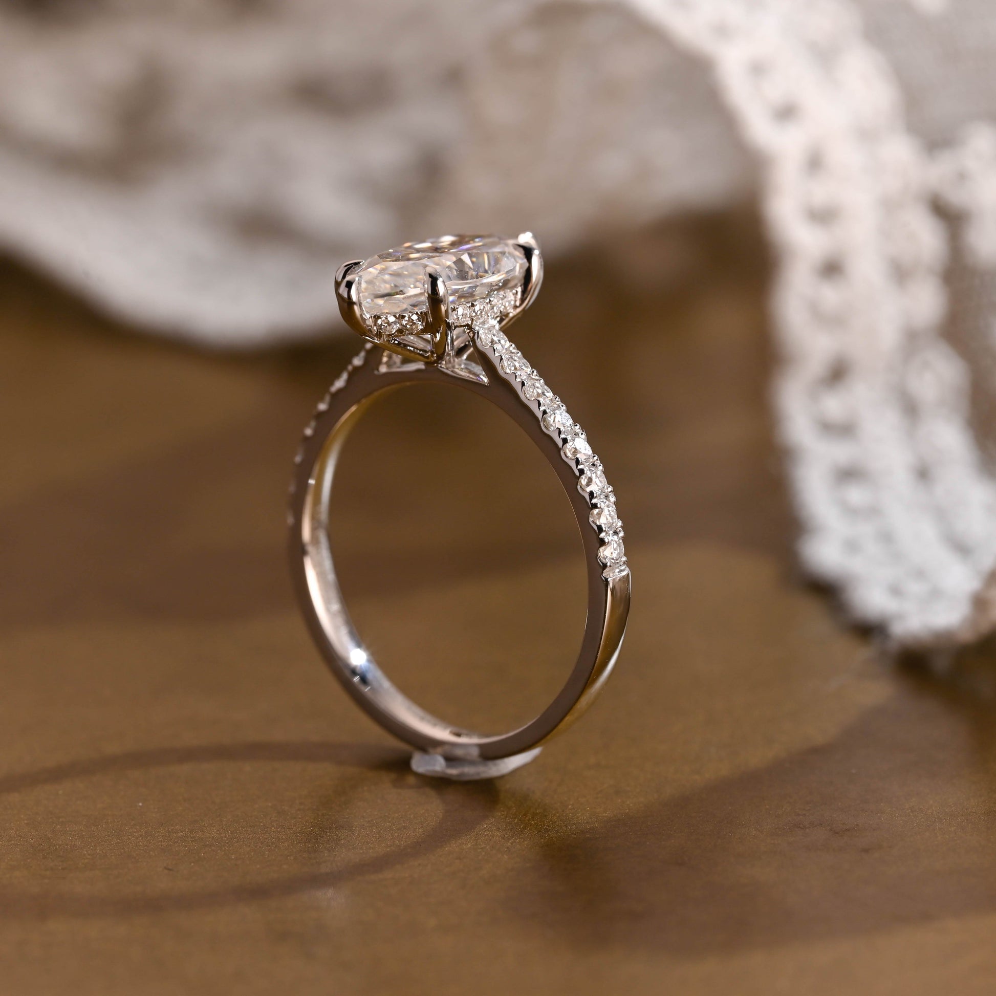 SquareJewelry marquise cut moissanite engagement ring Solid Gold Marquise Cut Moissanite Engagement Ring