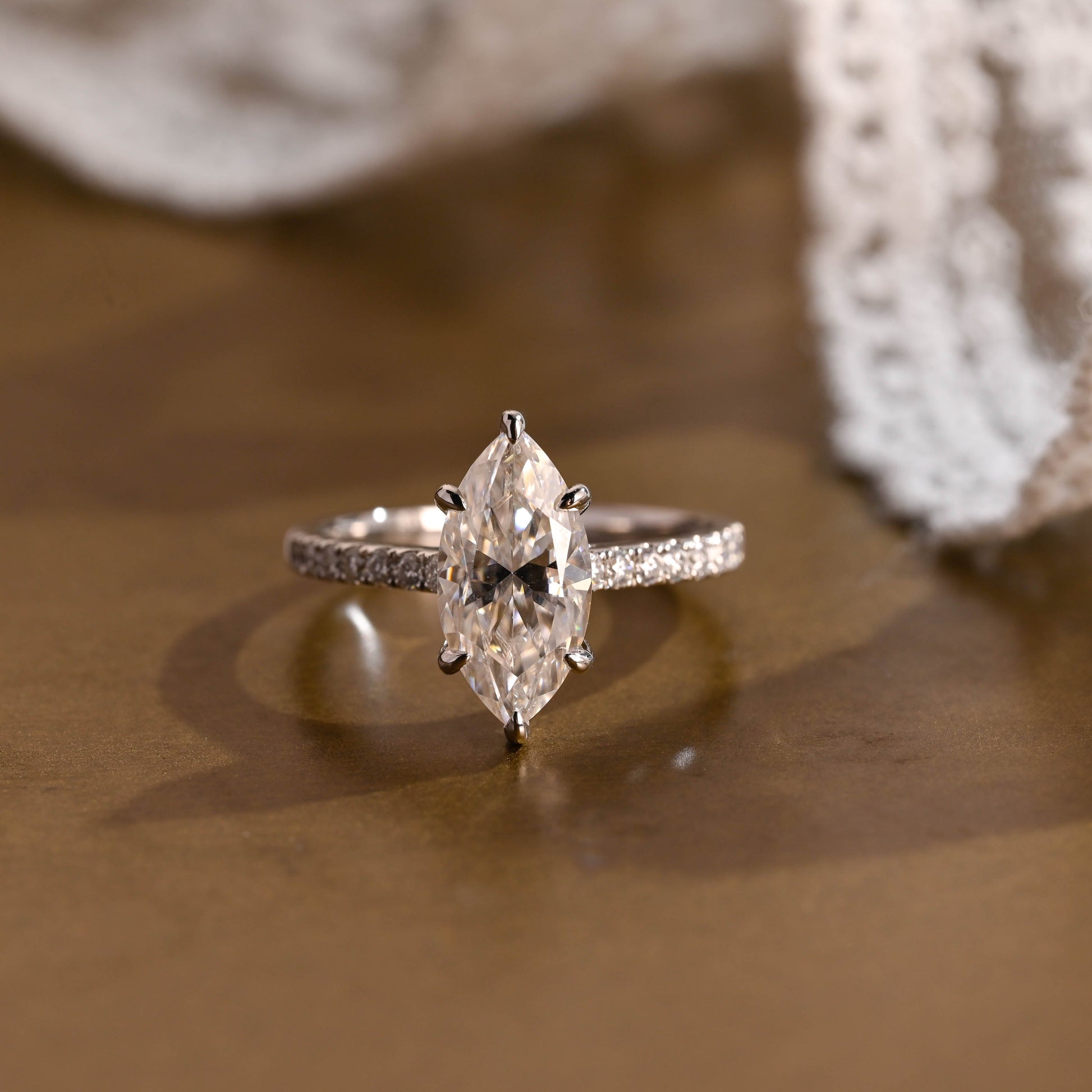 SquareJewelry marquise cut moissanite engagement ring Solid Gold Marquise Cut Moissanite Engagement Ring