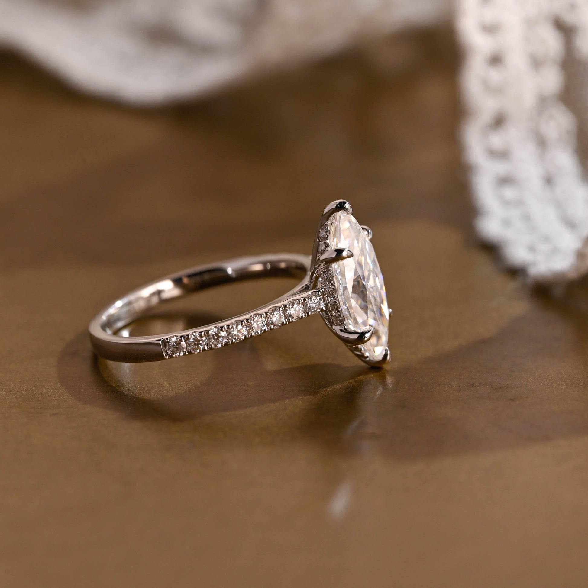 SquareJewelry marquise cut moissanite engagement ring Solid Gold Marquise Cut Moissanite Engagement Ring